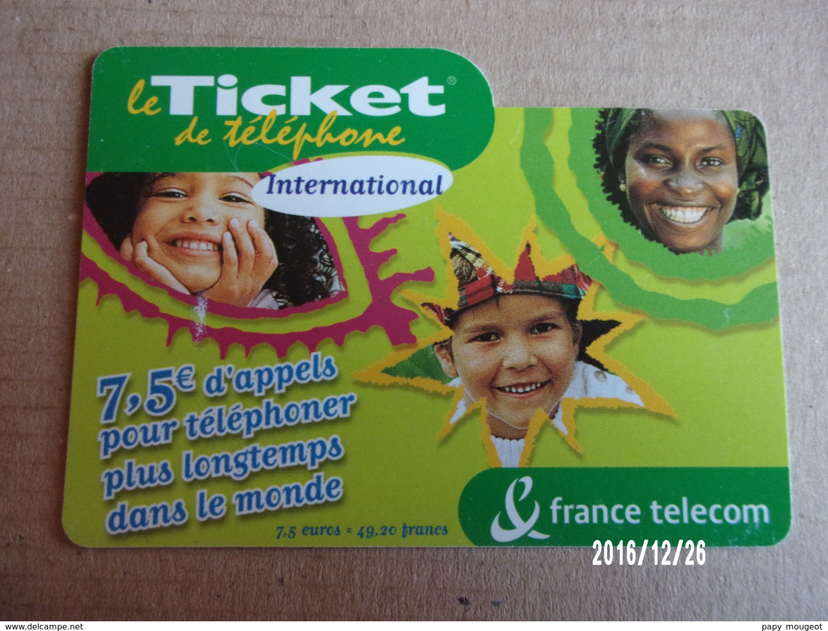 Ticket Téléphone International France Télécom 7,5 € Validité 30/11/2003 - Tickets FT