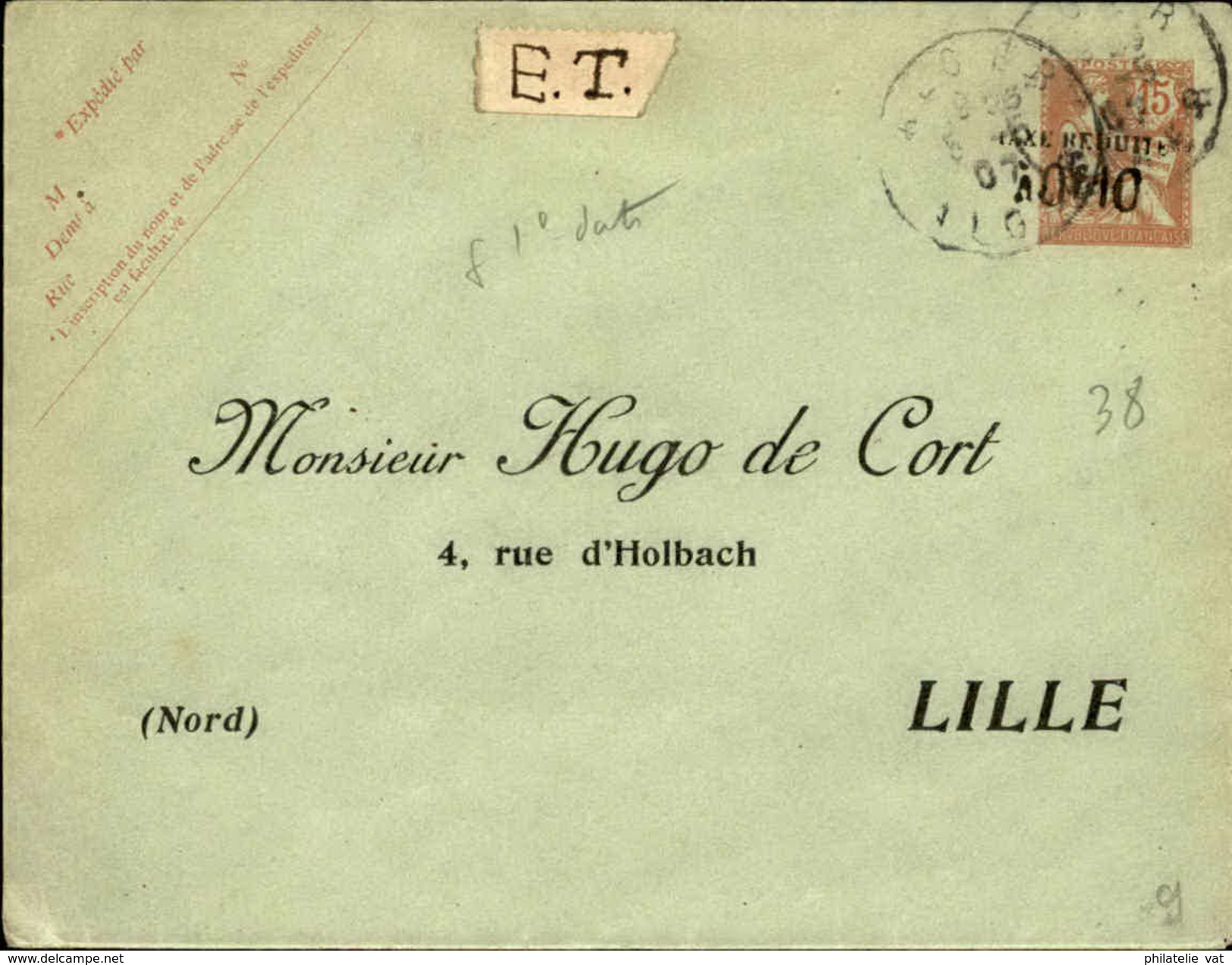 FRANCE - Entier Voyagé Avec Taxe Réduite 1907 - N° 21553 - Overprinted Covers (before 1995)