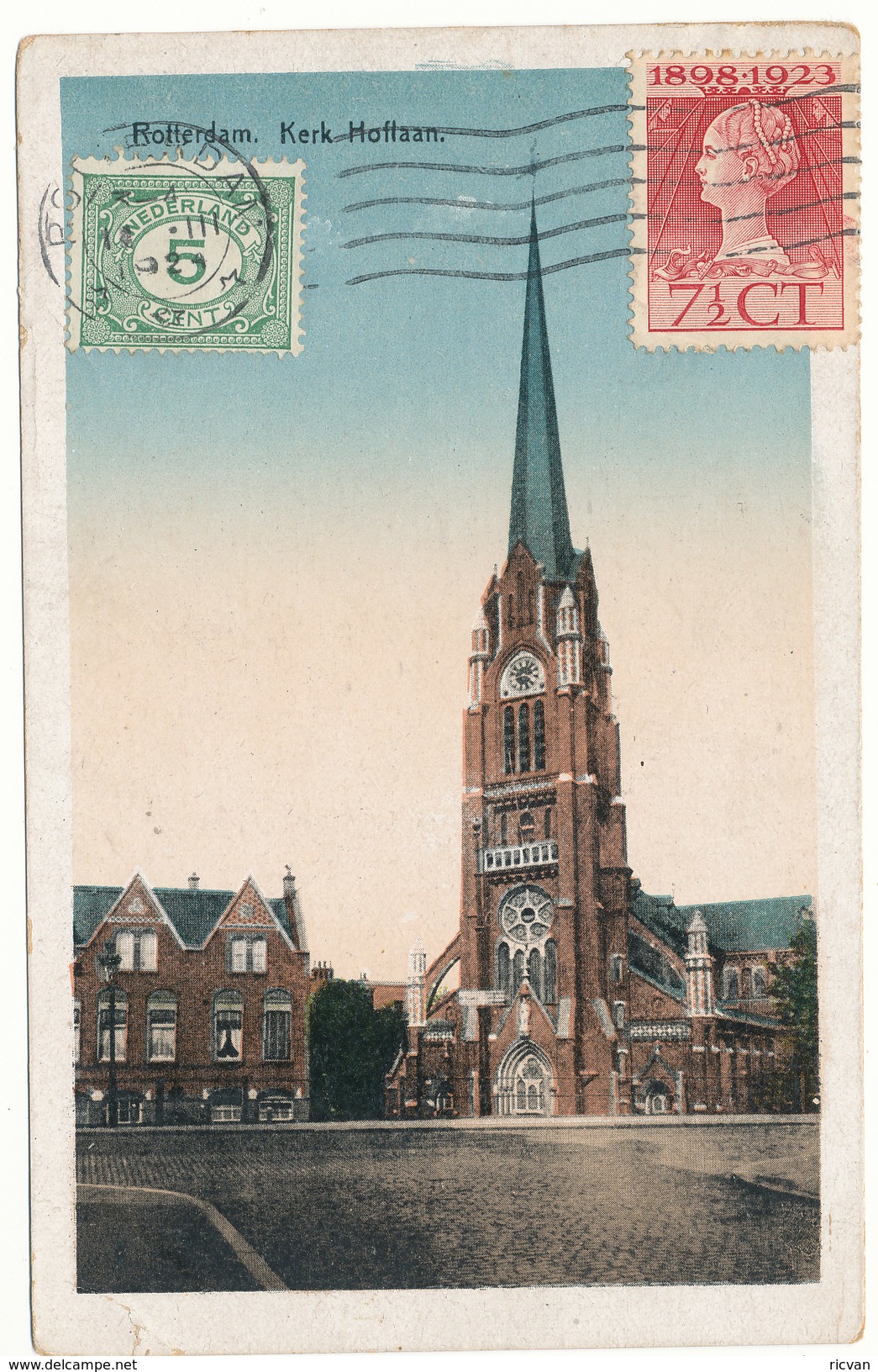 1924 ZICHTKAART ROTTERDAM KERK HOFLAAN MET PZ107+123 V.R'DAM N.SCHILDE(BELG) - Lettres & Documents