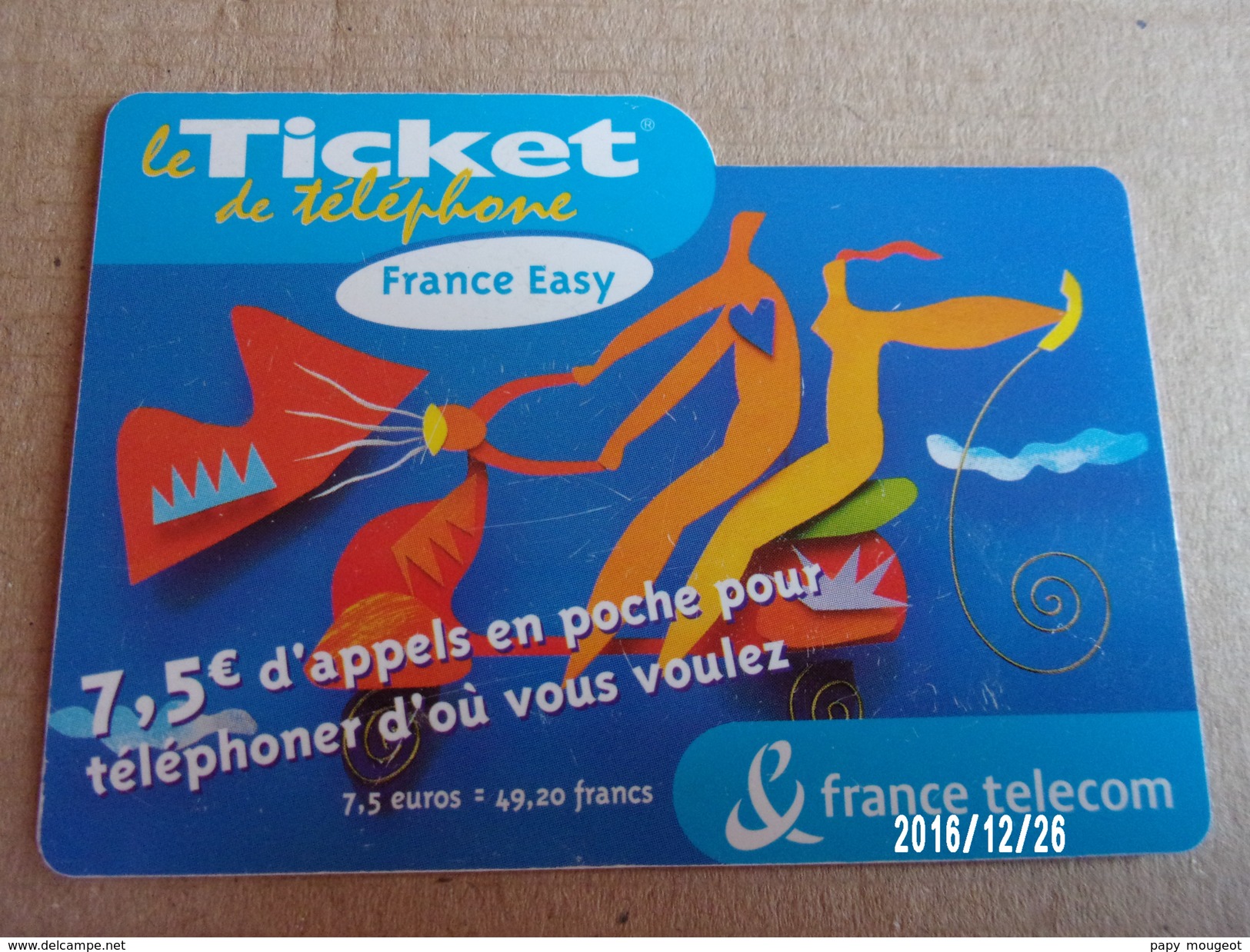 Ticket Téléphone France Télécom 7.5€ Validité 30/11/2003 - FT