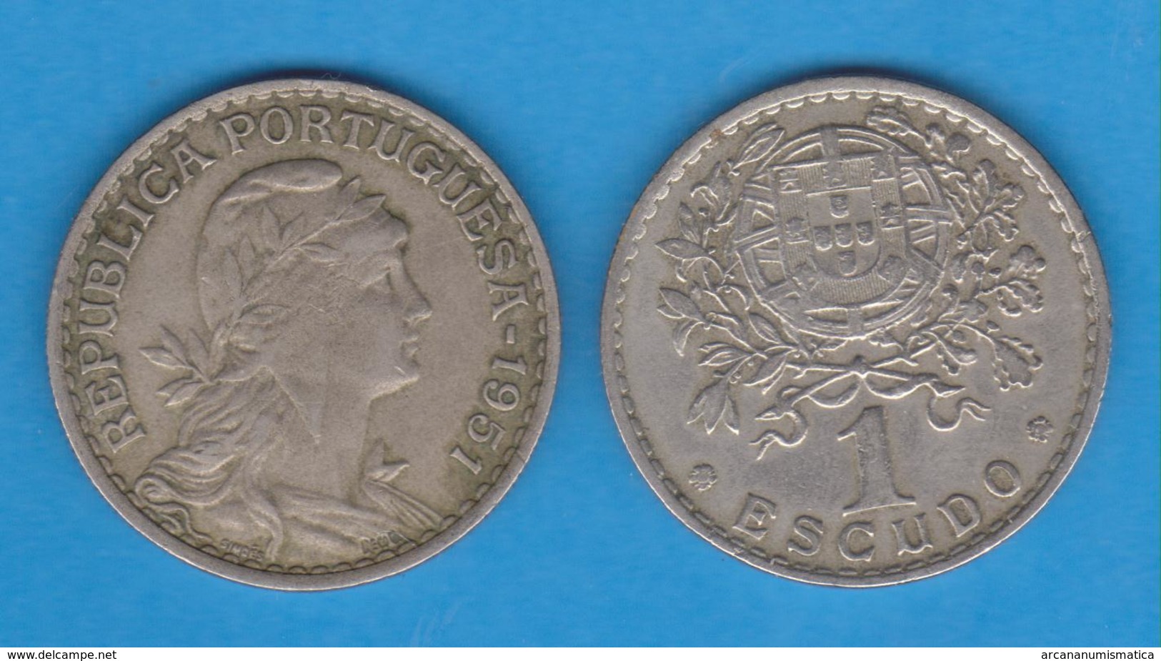 PORTUGAL  1 ESCUDO 1.951  Cu Ni/ALPACA  KM#578   MBC/VF  T-DL-12.017 - Lots & Kiloware - Coins