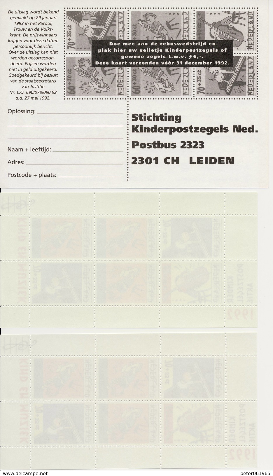 2 X 1541 / Blok Kinderzegels 1992 (100% Postfris / MNH) Met Envelop En Rebus - Unused Stamps