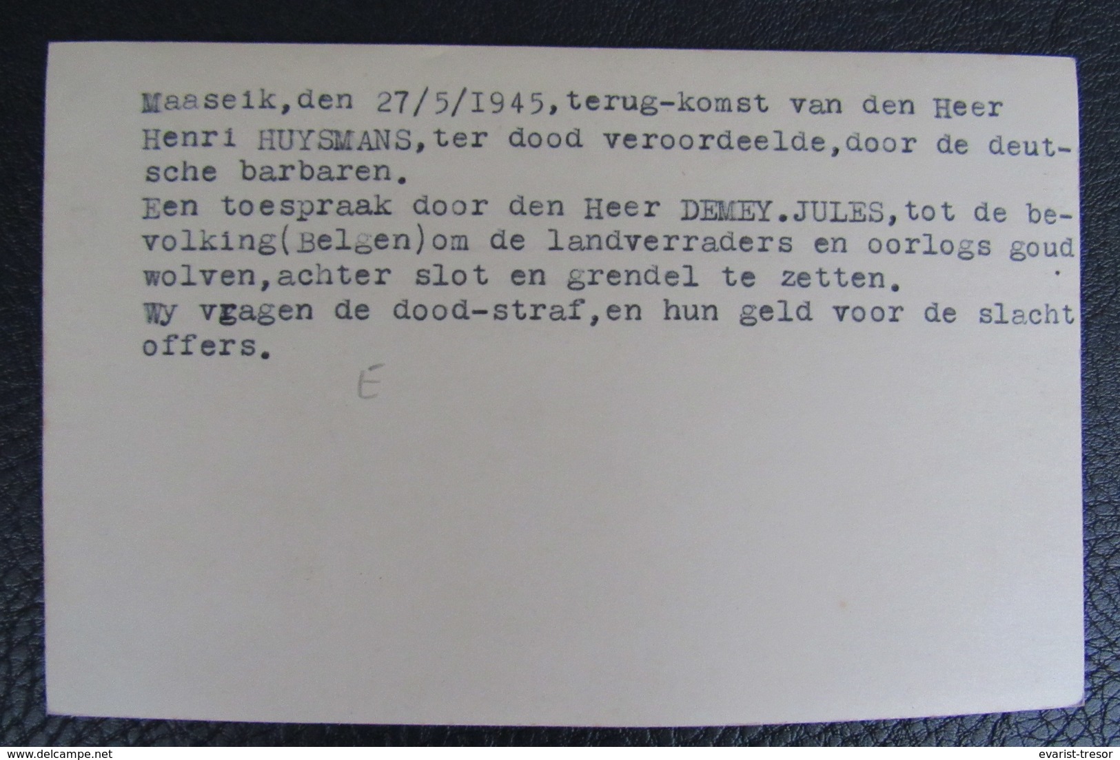 Cpa/pk Maaseik 1945 Collaboratie Kaart Toespraak Jules Demey Om Landverraders Op Te Sluiten. - Maaseik