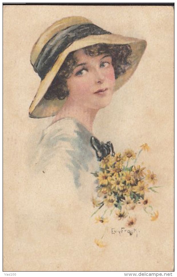 CPA ILLUSTRATION, ELLY FRANK- YOUNG WOMAN WITH FLOWERS - Frank, Elly