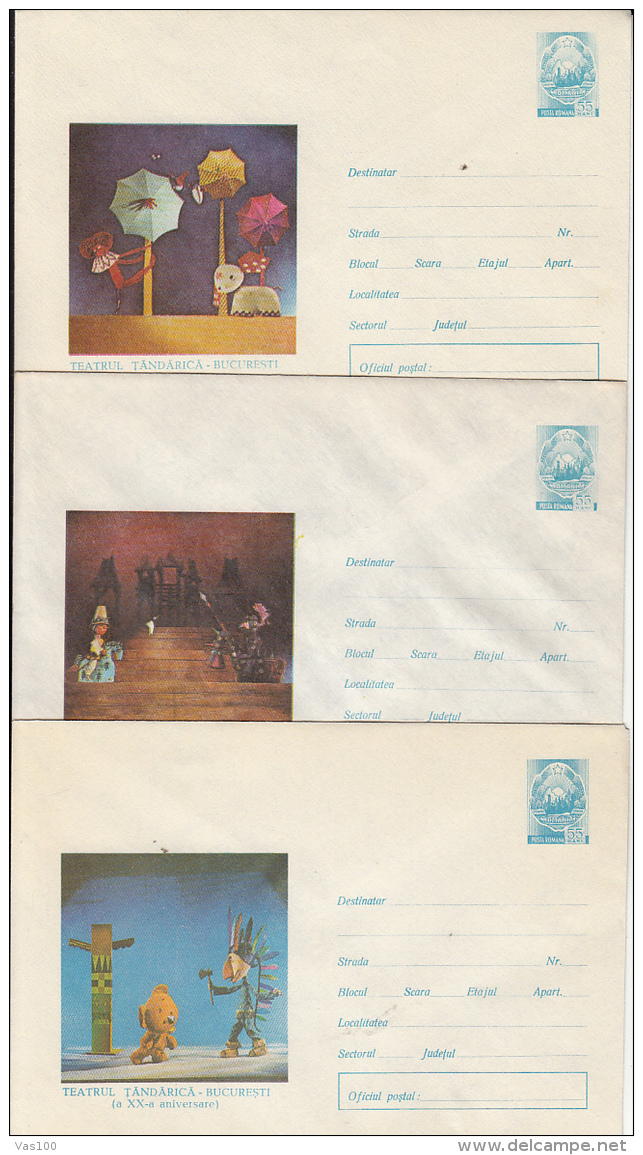 PUPPETS, BICHAREST TANDARICA THEATRE, COVER STATIONERY, ENTIER POSTAL, 3X, 1969, ROMANIA - Marionnettes