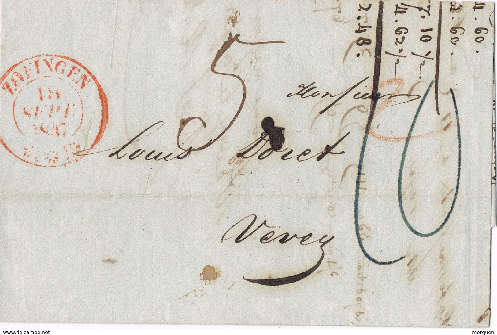 20798. Carta Entera ZOFINGEN (Aarau) Argovia  Suisse 1847 A Vevey - 1843-1852 Federal & Cantonal Stamps