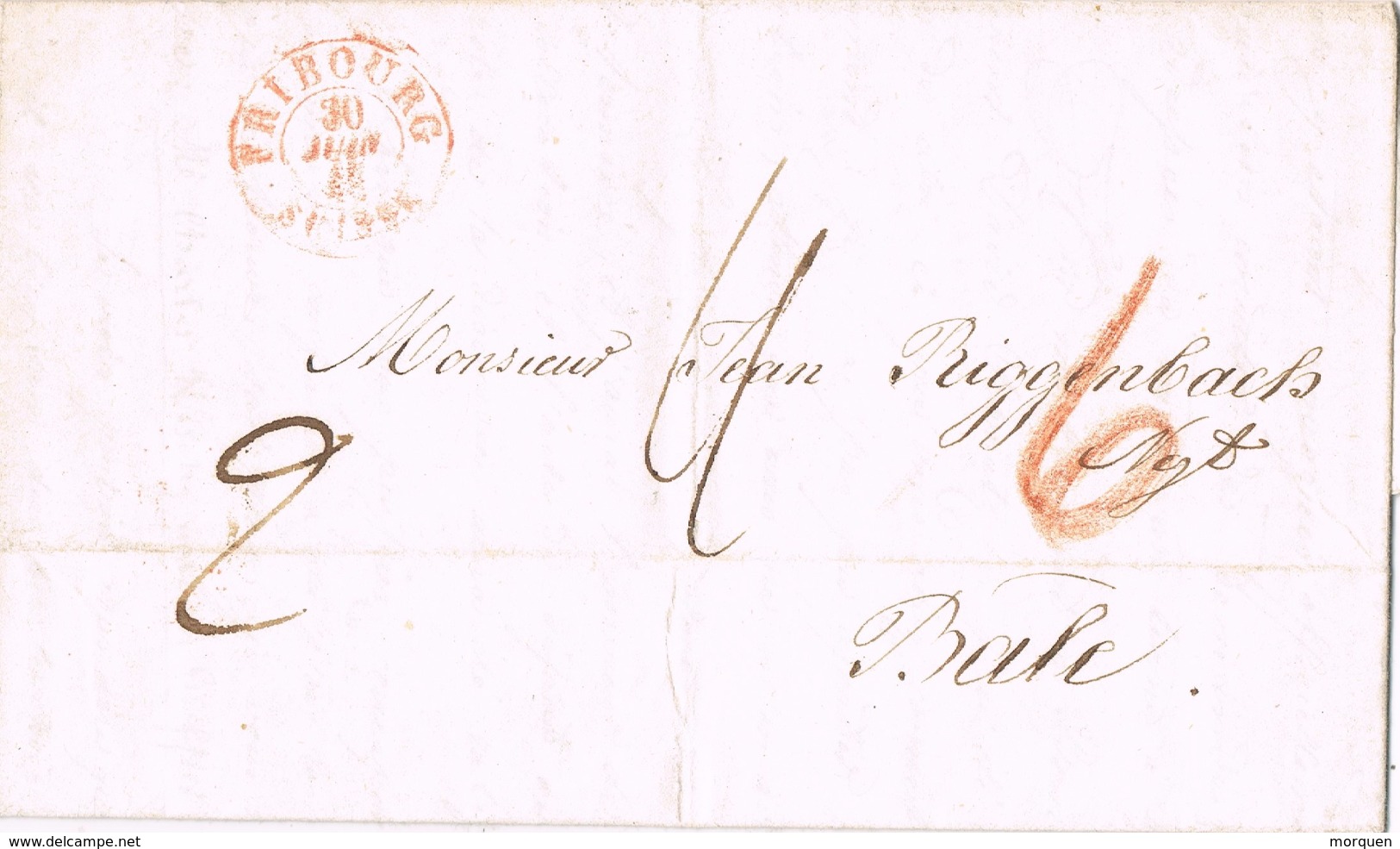 20799. Carta Entera FRIBOURG (Suisse) 1848 A Basel - 1843-1852 Federal & Cantonal Stamps