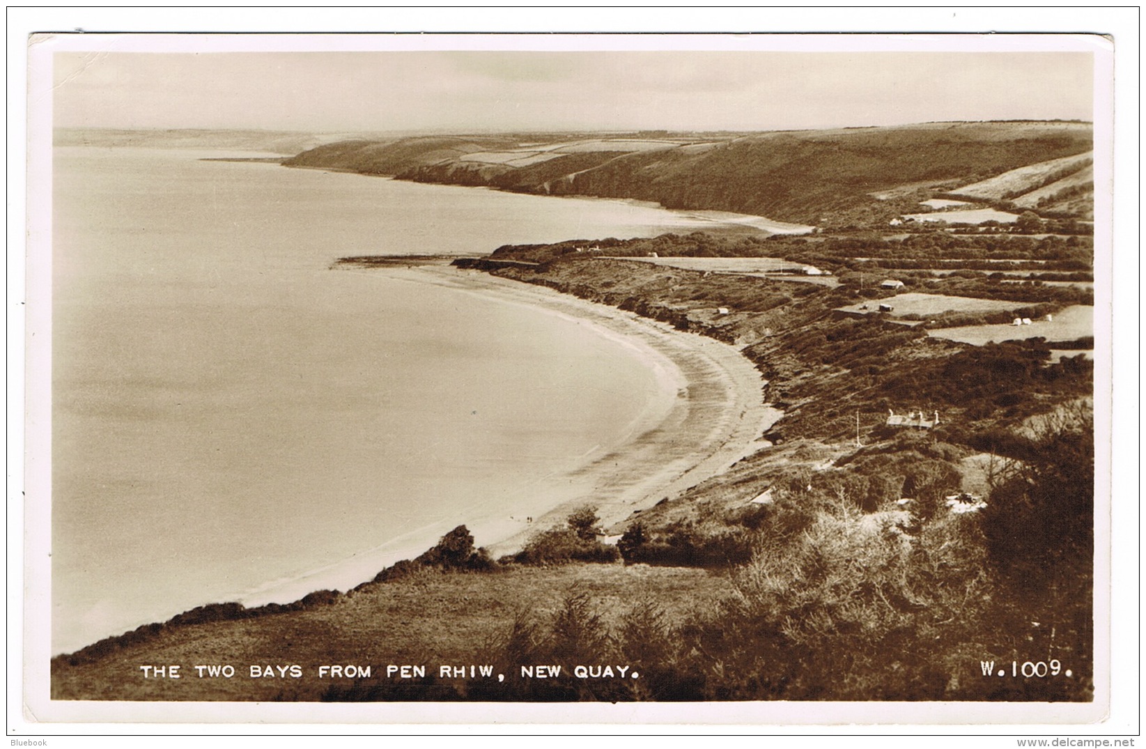 RB 1136 - Real Photo Postcard - The Two Bays From Pen Rhiw - Newquay Cardiganshire Wales - Cardiganshire