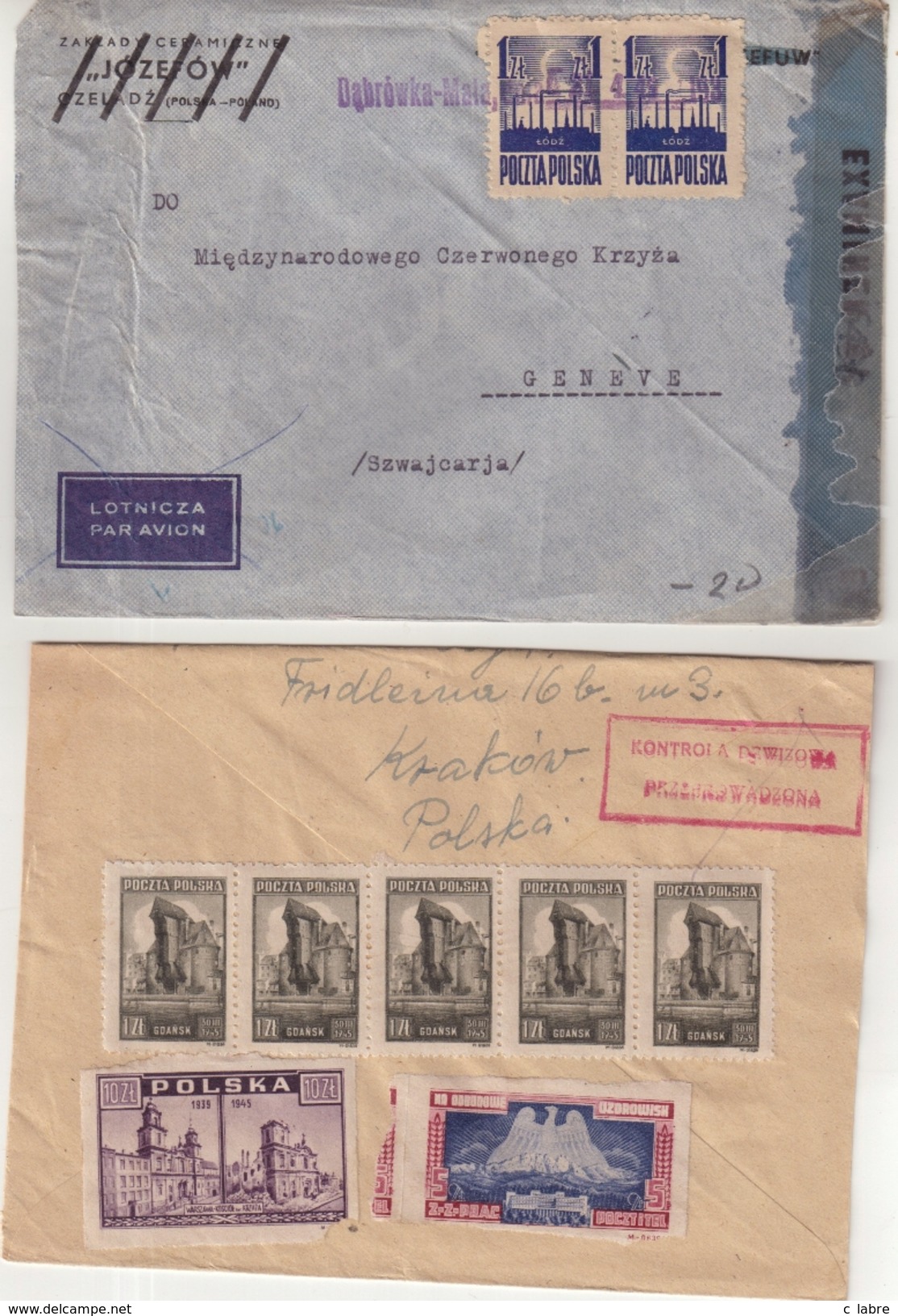 POLOGNE : 5 LETTRES . DONT 2 REC POUR LE CICR DE GENEVE . DIVERSES CENSURES . 1944/45 - Sonstige & Ohne Zuordnung