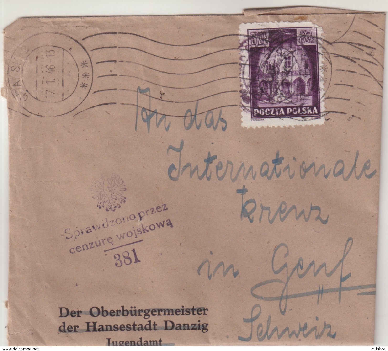 POLOGNE : 5 LETTRES . DONT 2 REC POUR LE CICR DE GENEVE . DIVERSES CENSURES . 1944/45 - Sonstige & Ohne Zuordnung