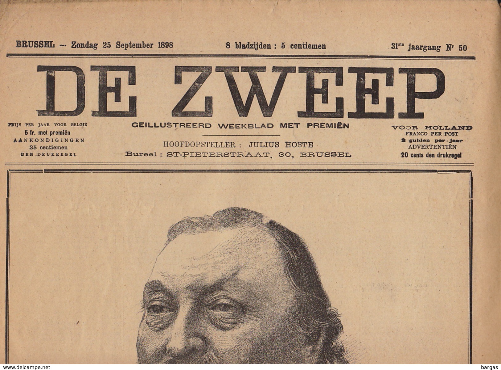 Journal Ancien DE ZWEEP Gravure Alfred Van Neste Peter Peter Henoit 25 Septembre 1898 - 1850 - 1899