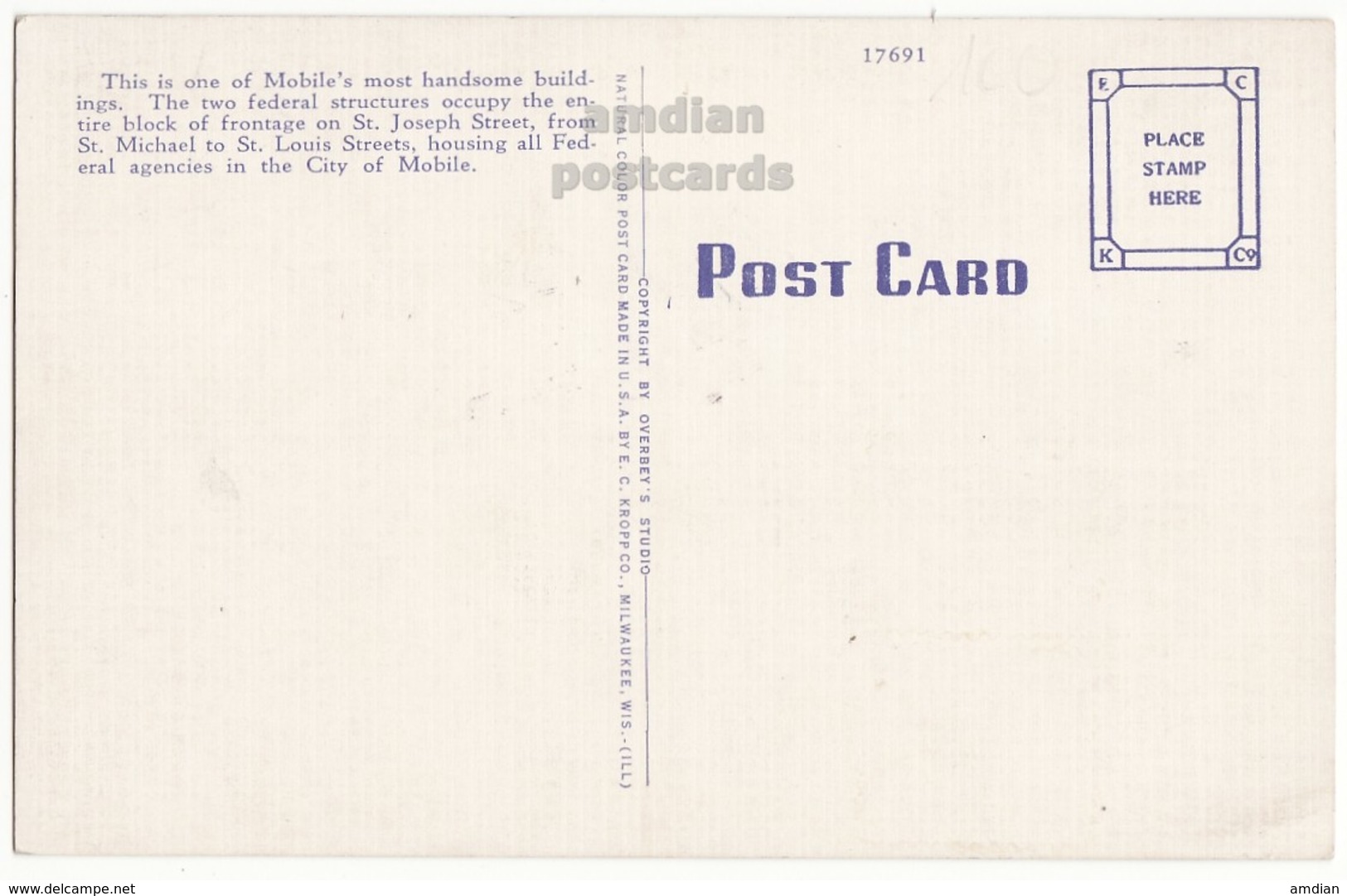 MOBILE AL - Post Office And Federal Building St Joseph St.-c1940s Vintage Linen Alabama Postcard  [6749] - Mobile