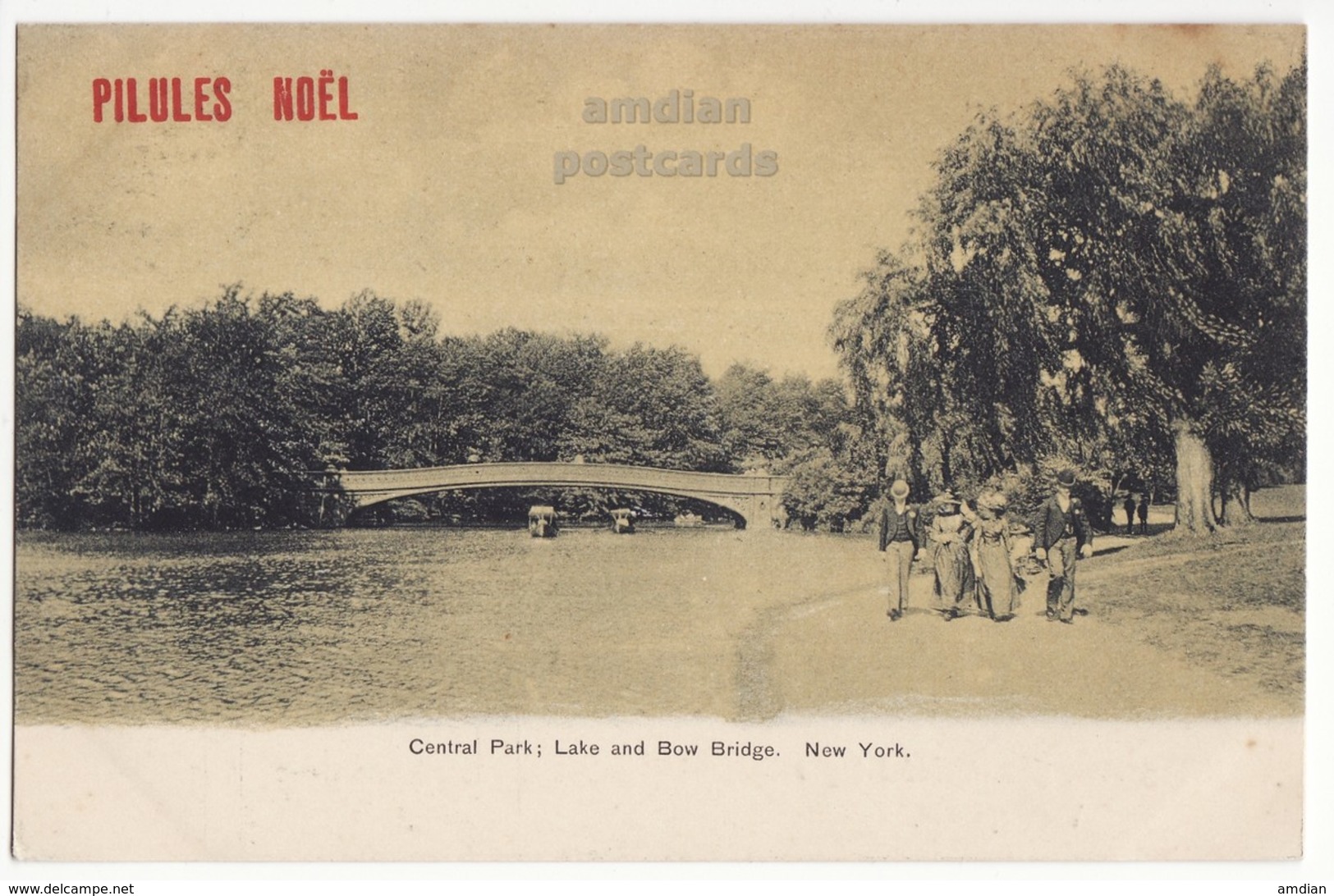 NEW YORK CITY NY, Central Park, Lake And Bow Bridge C1900s Old Vintage Postcard - Pilules Noel Advertising  [6750] - Central Park