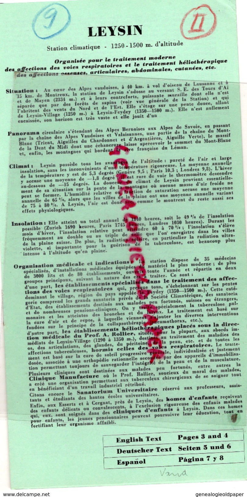 SUISSE -LEYSIN- BEAU DEPLIANT TOURISTIQUE ANNEES 1940 A 1950