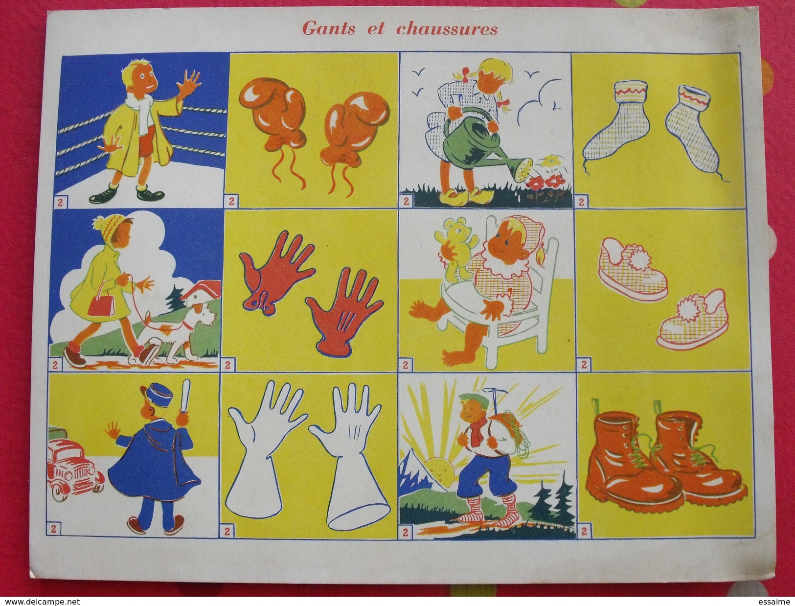 Petite Affiche Cartonnée Tableau élocution Et Vocabulaire. Gants Et Chaussures. Vers 1930. - Afiches