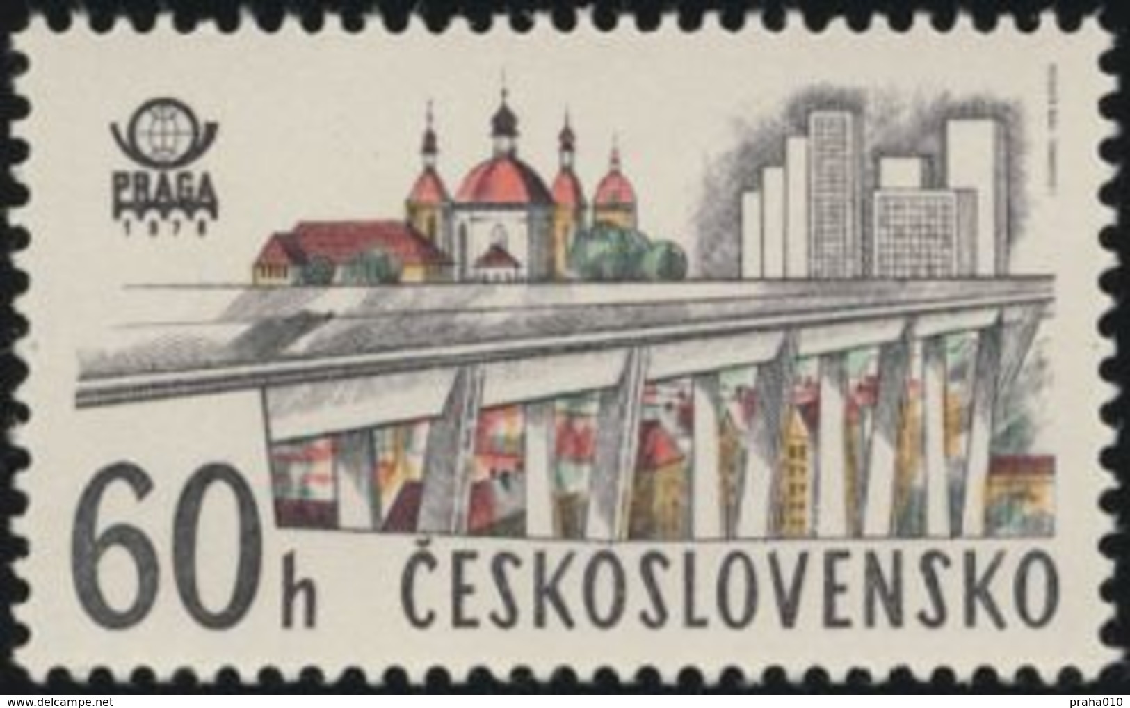 Czechoslovakia / Stamps (1978) 2329: New Prague (Nusle Bridge & Monastery Karlov) PRAGA; Painter: Jaroslav Chudomel - Abadías Y Monasterios