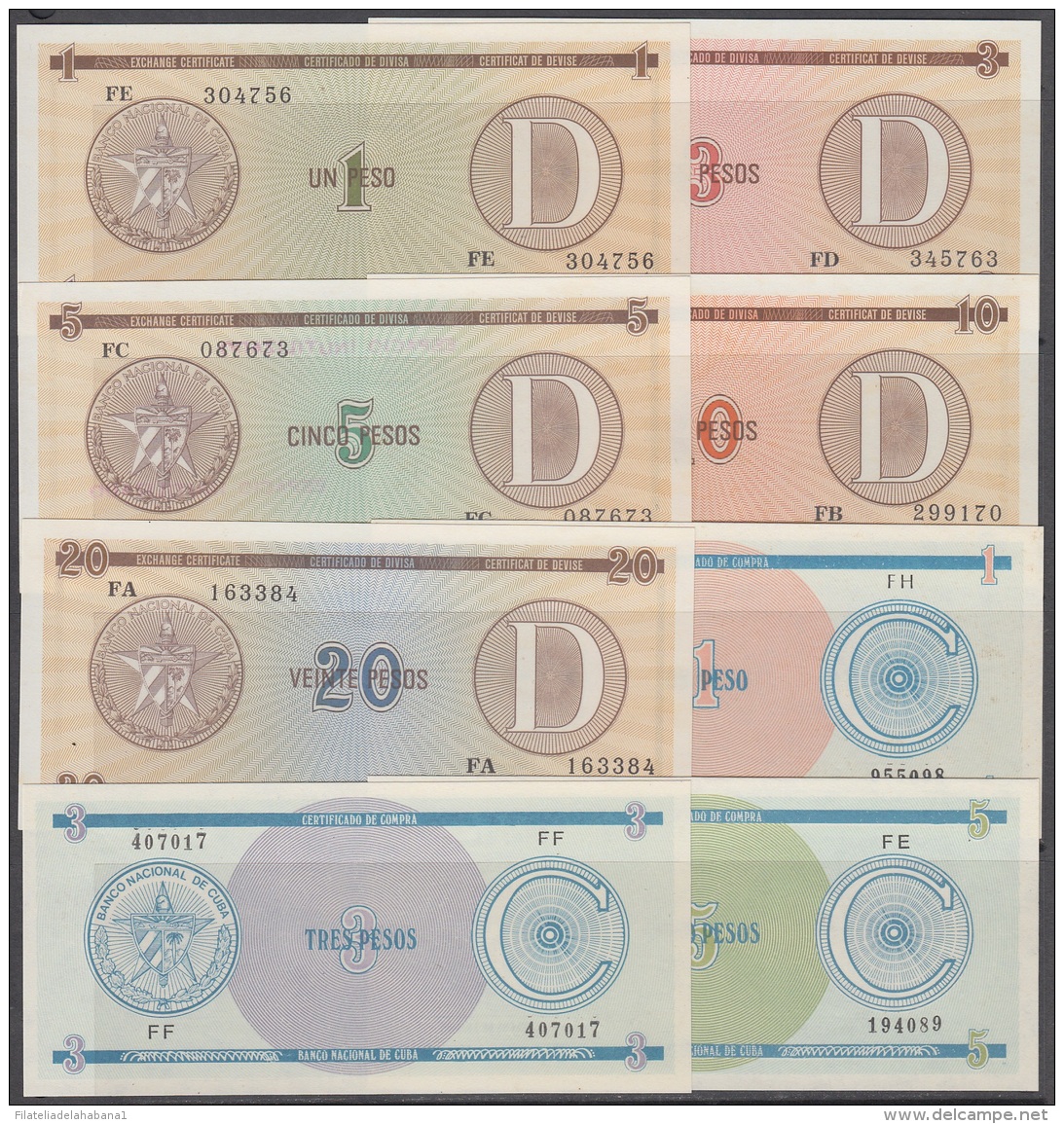 1985-BK-142 CUBA 1985. 1$-100$ CERTIFICADO DE DIVISA LOTE DE DIFERENTES SERIES. 20 BILLETES UNC. - Cuba