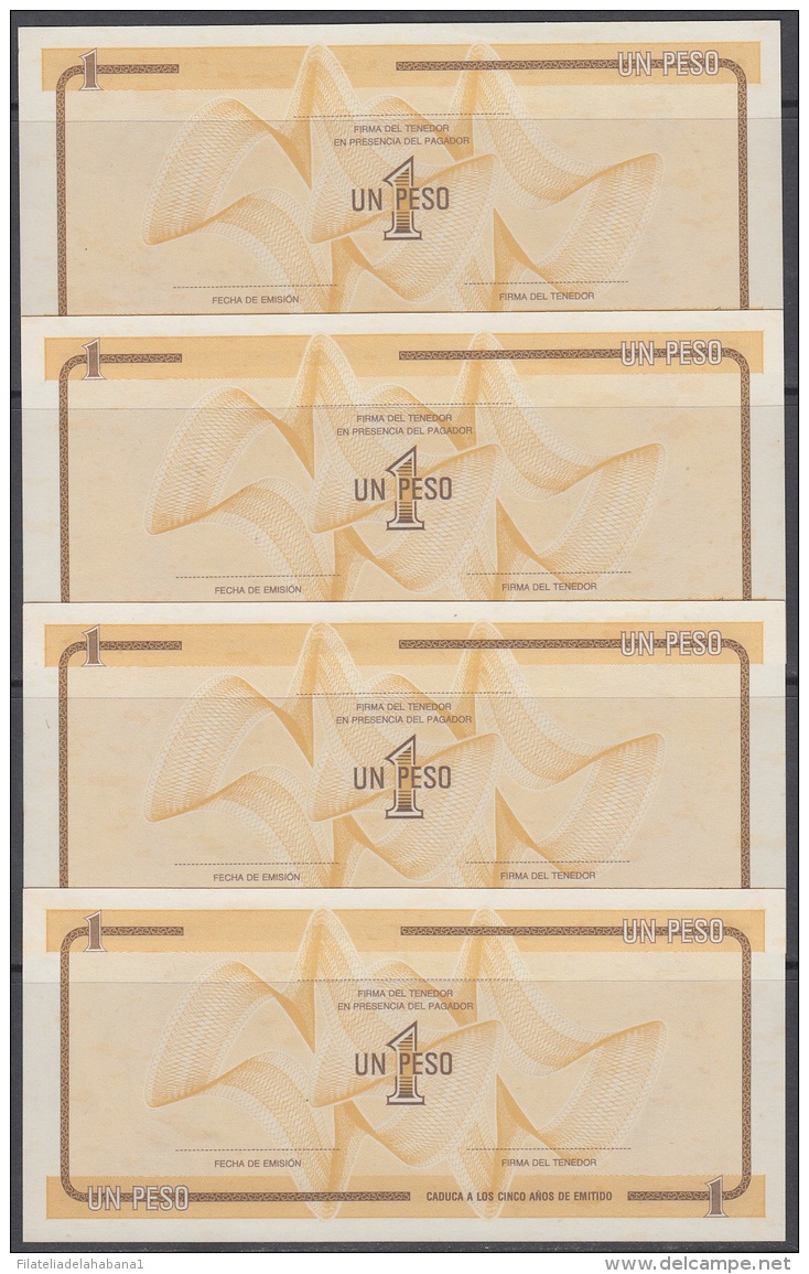 1985-BK-145 CUBA 1985. 1$ CERTIFICADO DE DIVISA SERIES D. 4 CONSECUTIVE UNC. - Cuba