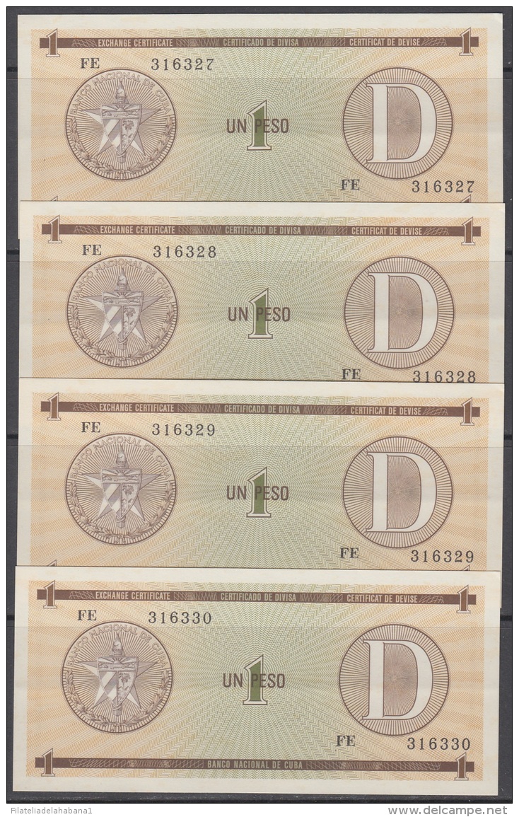 1985-BK-147 CUBA 1985. 1$ CERTIFICADO DE DIVISA SERIES D. 4 CONSECUTIVE UNC. - Cuba