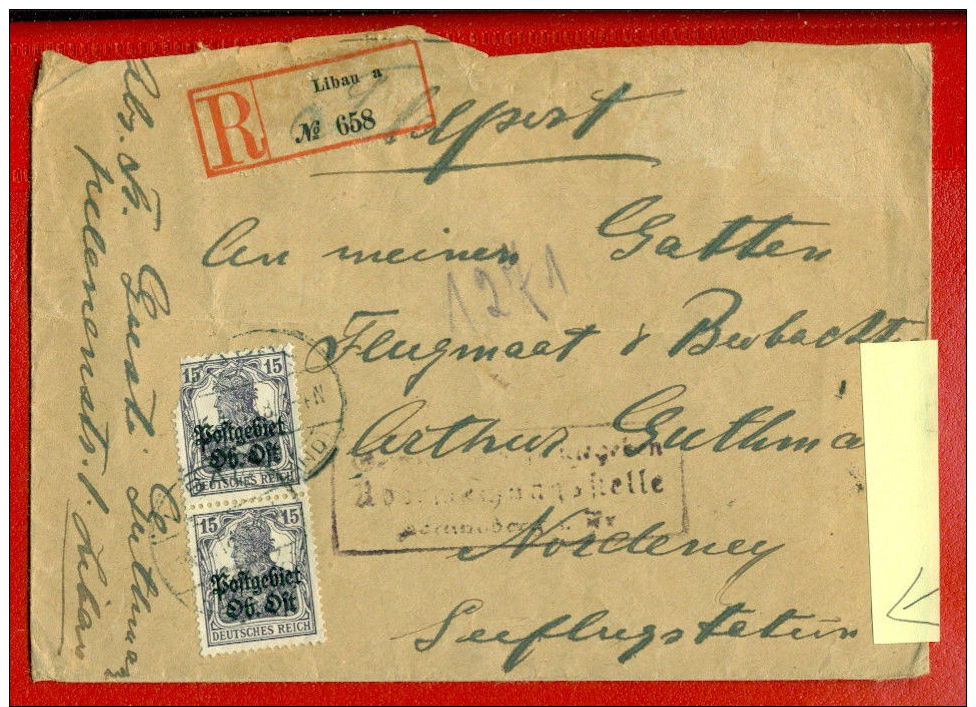 LATVIA RUSSIA GERMANY LIBAU OBER OST WW L CANCELLED REGISTERED COVER 1514 - Lettland