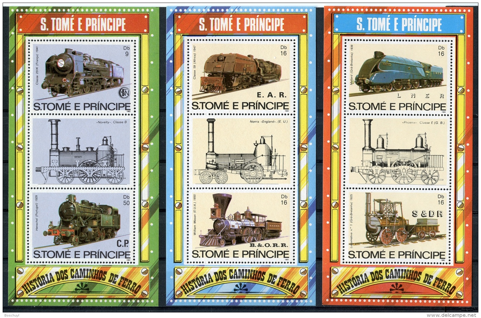 Sao Tome And Principe, 1982, Locomotives, Trains, Railroads, MNH Perforated, Michel Block 114-116A - Sao Tome And Principe