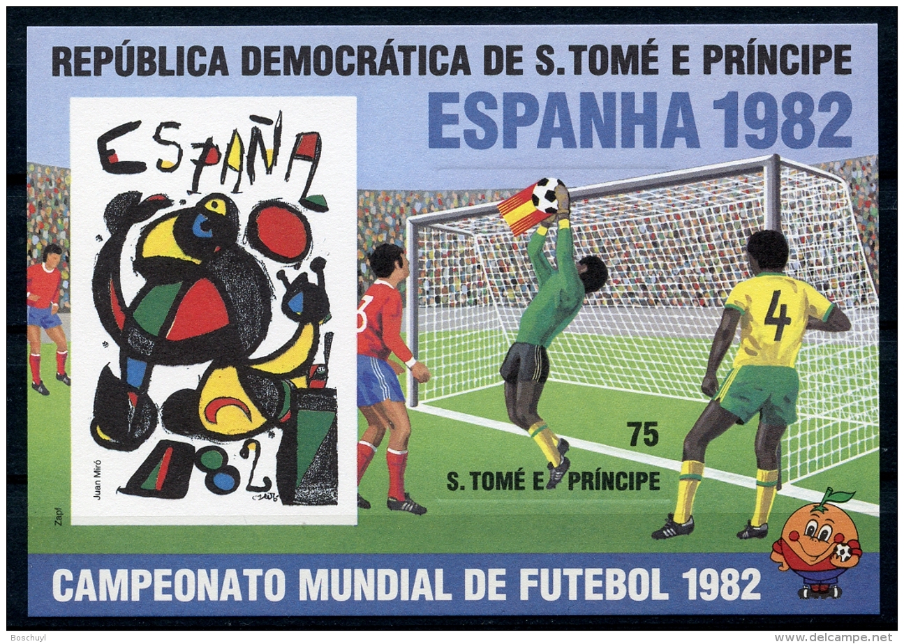 Sao Tome And Principe, 1982, Soccer World Cup Espana, Football, MNH Imperforated Cardboard Sheet, Michel Block 82B - Sao Tome And Principe