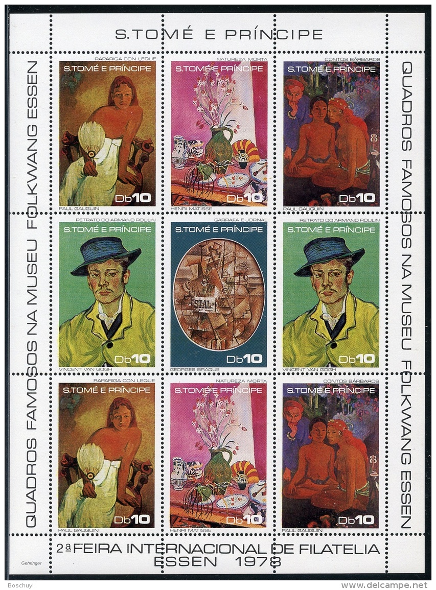 Sao Tome E Principe, 1978, Gauguin, Matisse, Paintings, Essen Stamp Show, MNH Perforated Sheet, Michel 515-519A - Sao Tome Et Principe