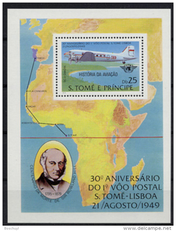 Sao Tome E Principe, 1979, Rowland Hill, ICAO, Airplane, MNH Perforated Sheet, Michel Block 35A - Sao Tomé Y Príncipe