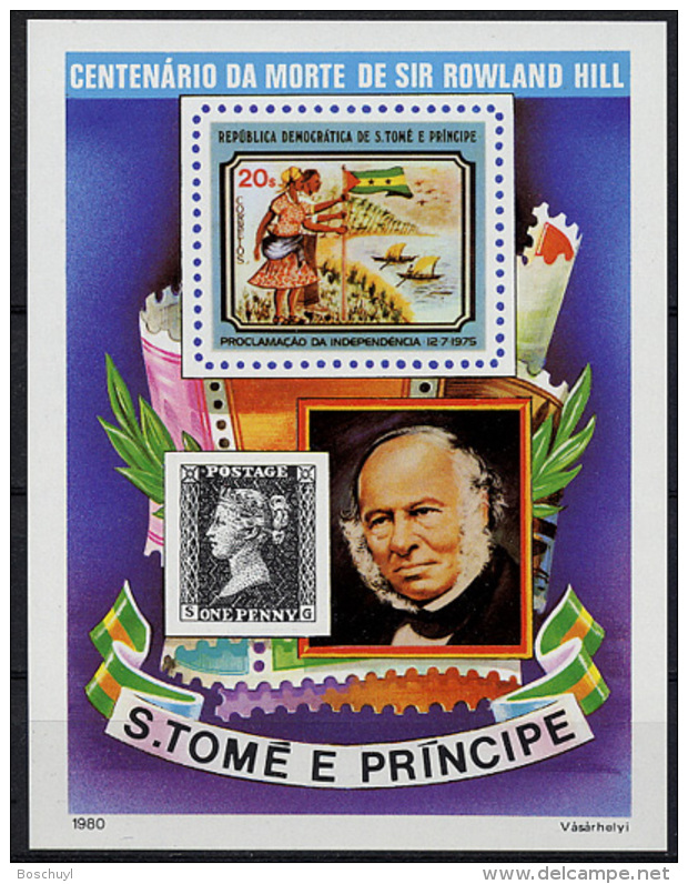 Sao Tome E Principe, 1980, Rowland Hill, UPU, MNH Imperforated Sheet, Michel Block 44 - Sao Tome En Principe