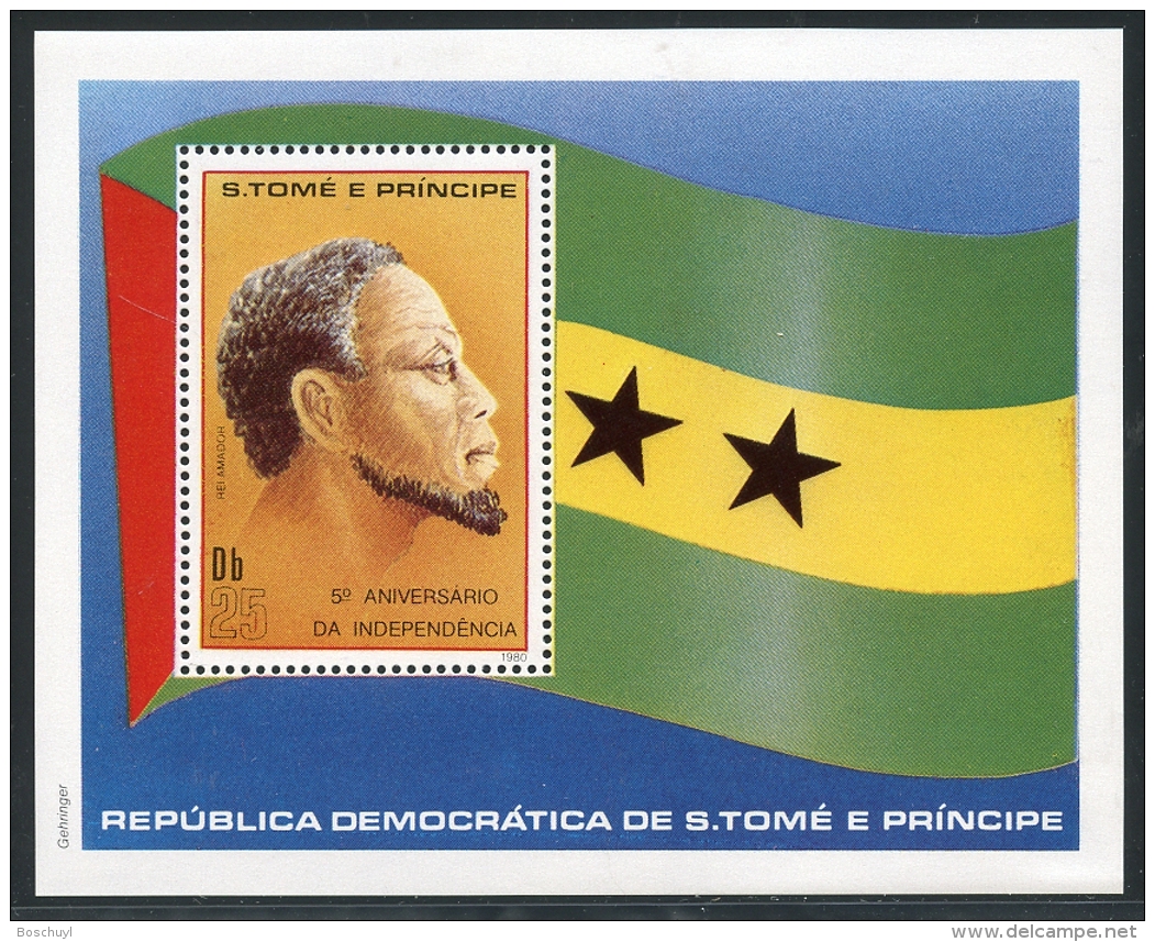 Sao Tome E Principe, 1980, Independence, King Amador, MNH Perforated Sheet, Michel Block 46 - Sao Tome En Principe