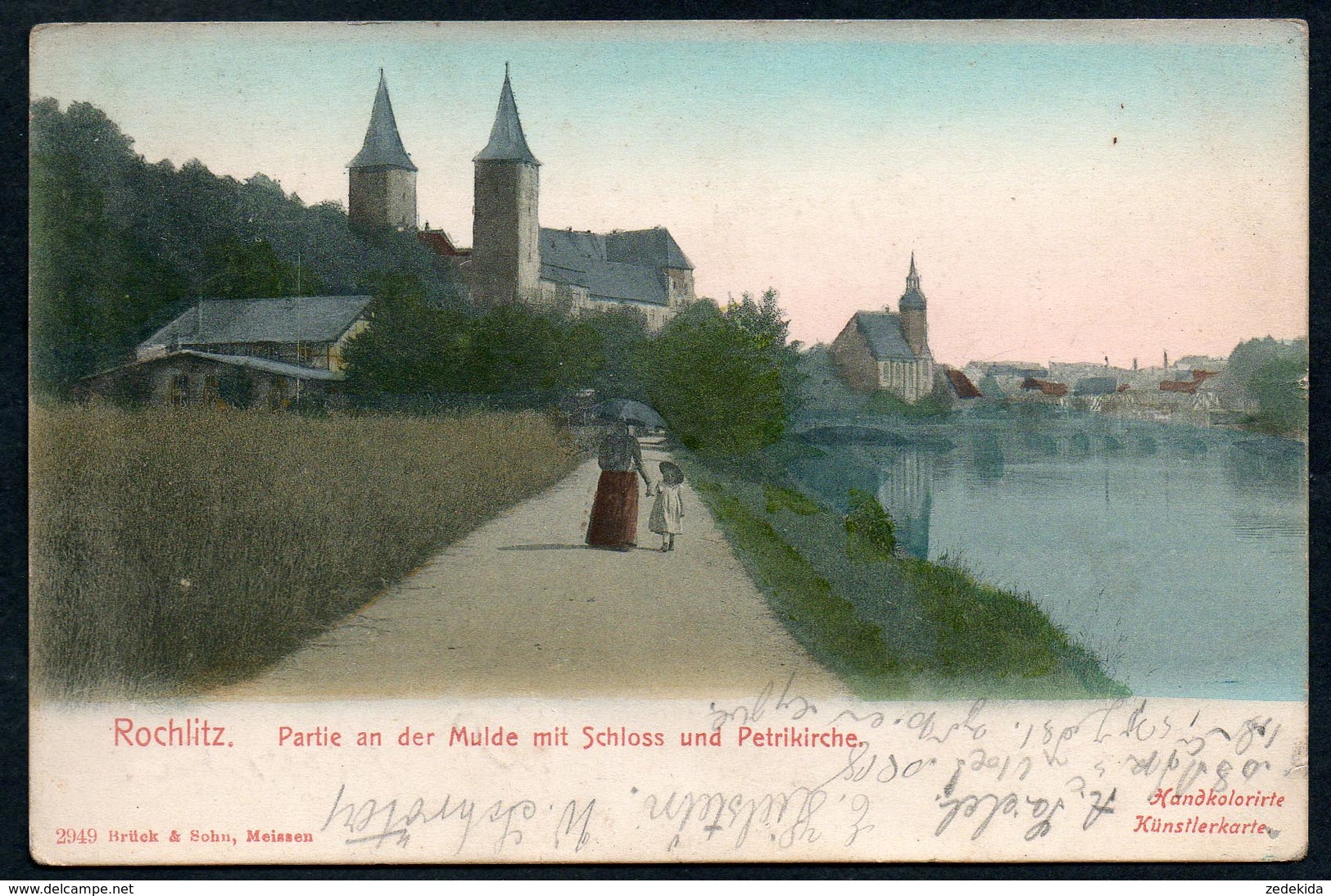 1467 - Alte Ansichtskarte - Rochlitz Schloß Petrikirche - Handkolorierte Künstlerkarte - Gel. 1907 - Brück & Sohn - Rochlitz