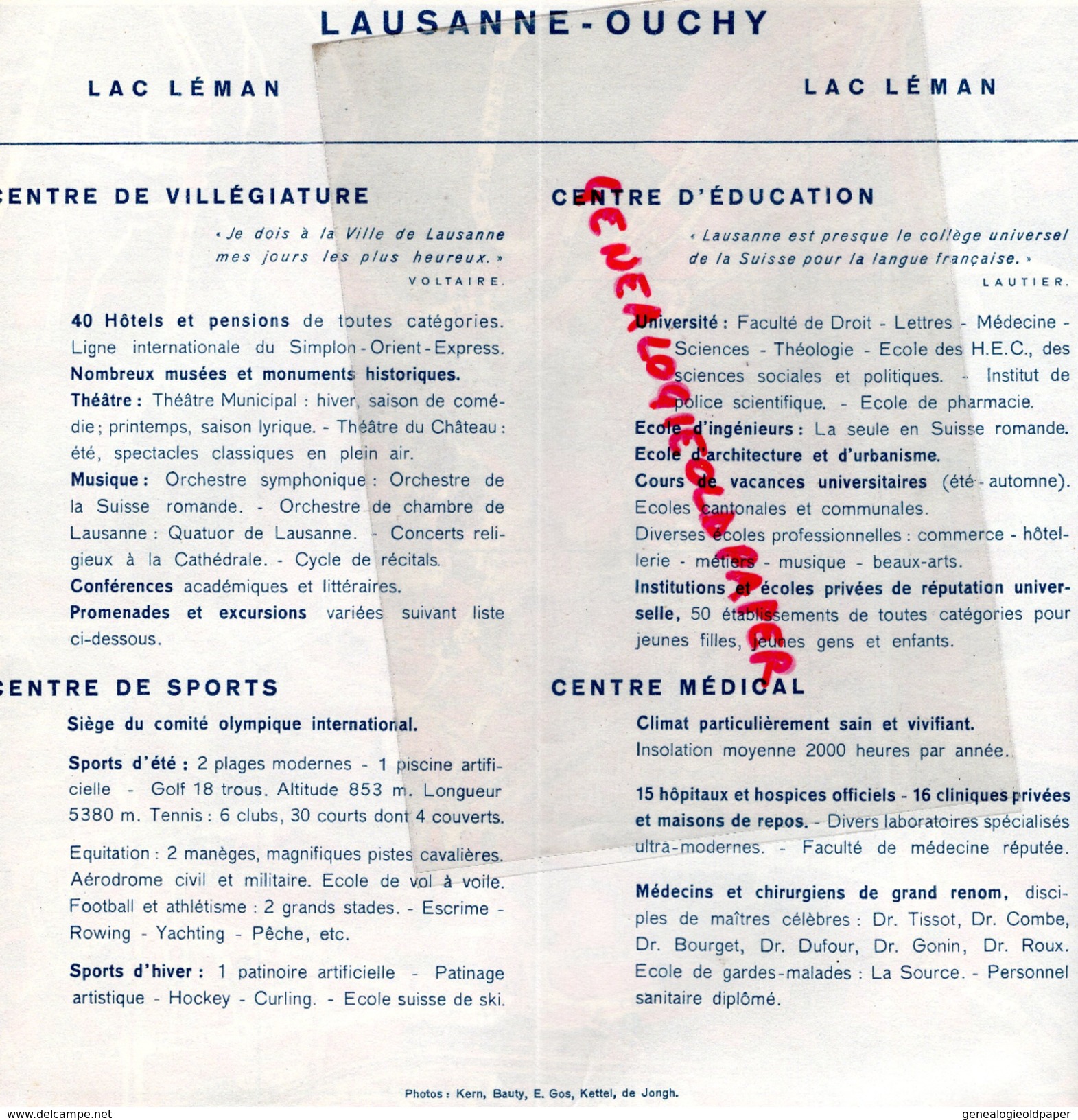 SUISSE - LAUSANNE - OUCHY- 1939- LAC LEMAN- DEPLIANT TOURISTIQUE - Tourism Brochures