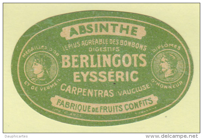ABSINTHE, Bonbons Digestifs Berlingots Eysseric à Carpentras. 2  Scans. - Autres & Non Classés