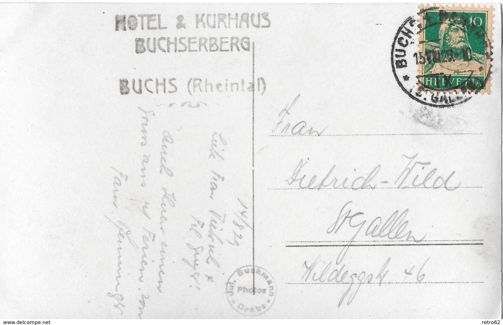 BUCHS &rarr; Vor Bald 90 Jahren Ein Kleines Dorf Anno 1929  &#x25BA;mit Interessantem Hotel-Stempel&#x25C4; - Buchs