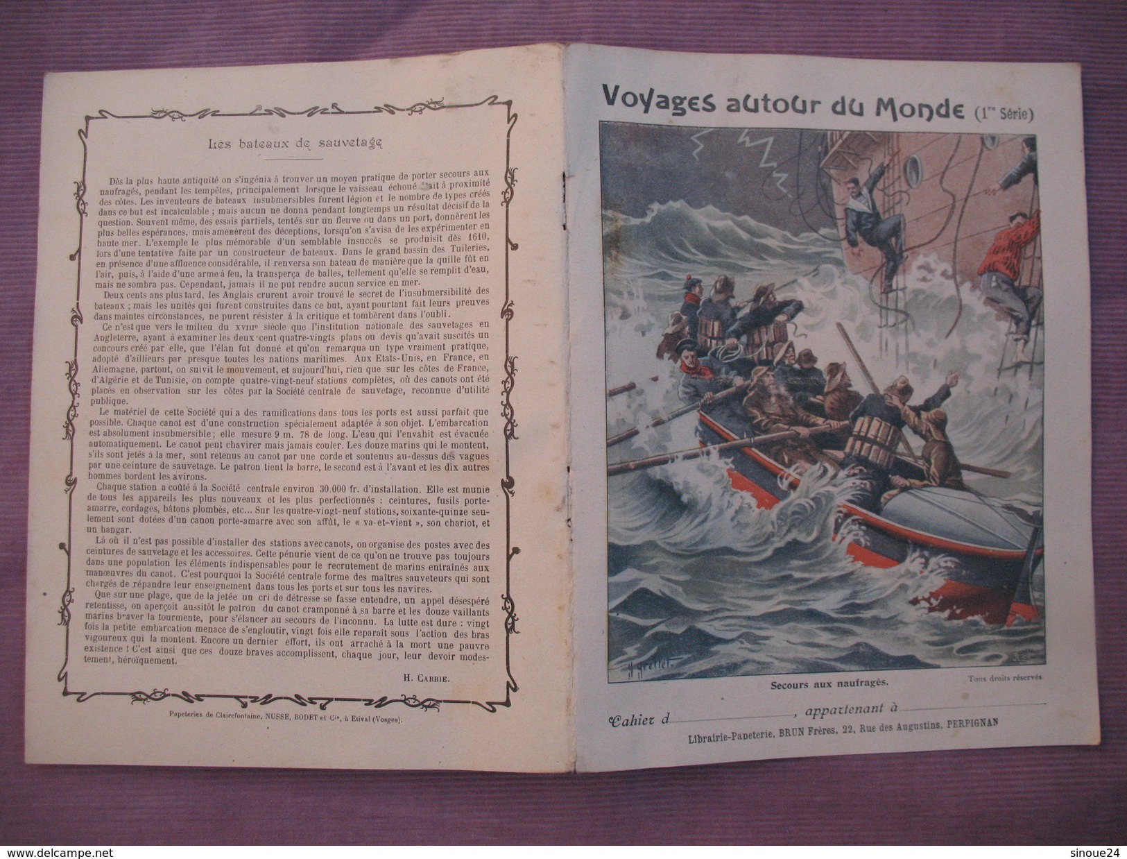 Protège Cahier Illustré Vers 1900 / Voyages Autour Du Monde - Secours Aux Naufragés - Transport