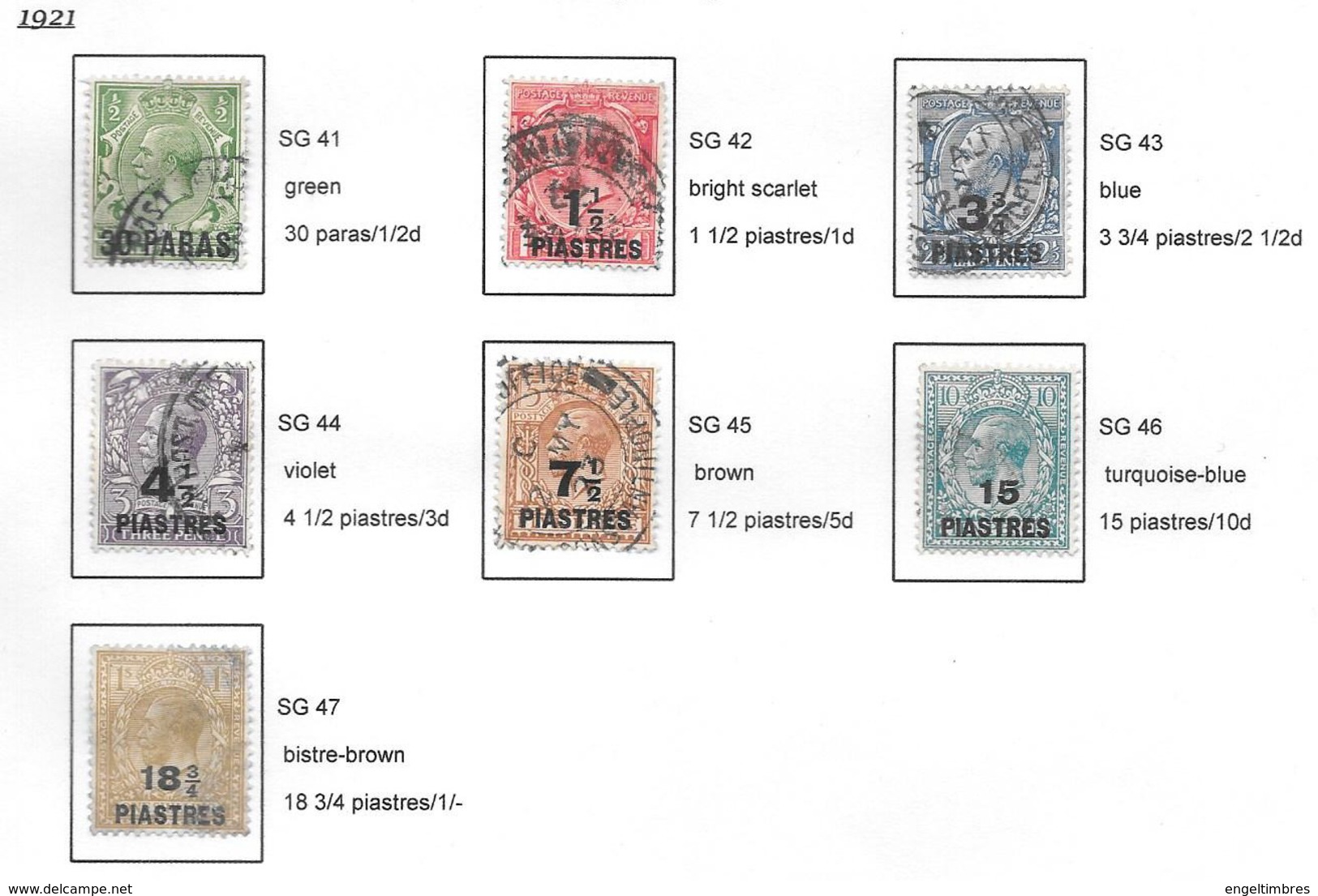 British LEVANT - 1921  George 5th  Overprinted - Turkish Currency - USED  SG 41/47 - Levant Britannique
