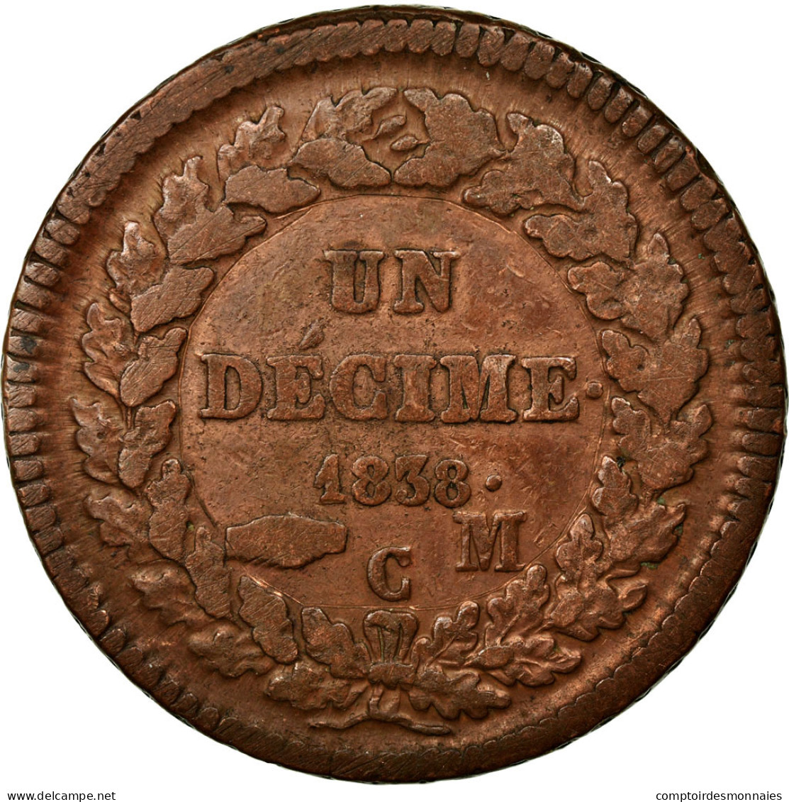 Monnaie, Monaco, Honore V, Decime, 1838, Monaco, TTB, Cuivre, KM:97.1 - 1819-1922 Honoré V, Charles III, Albert I