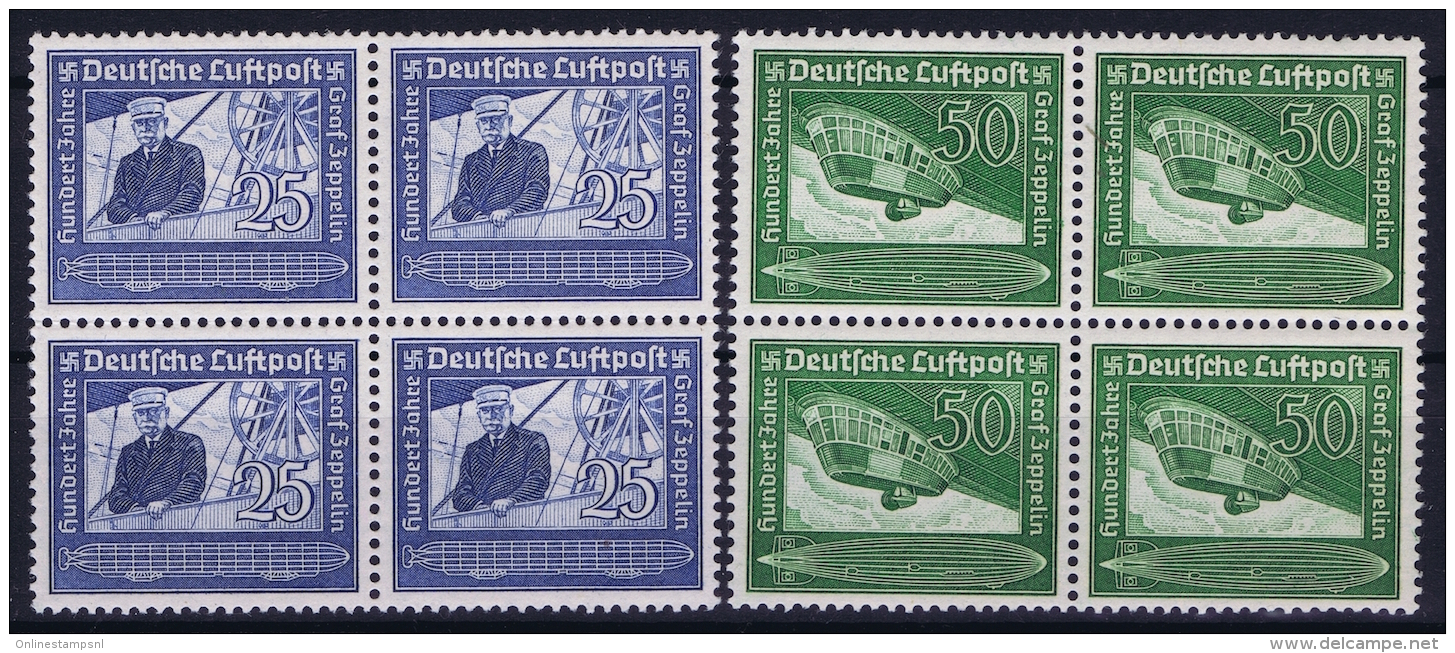 Deutsche Reich:  Mi Nr 669 - 670 MNH/**/postfrisch/neuf Sans Charniere 1938 In 4-Blocken - Luft- Und Zeppelinpost