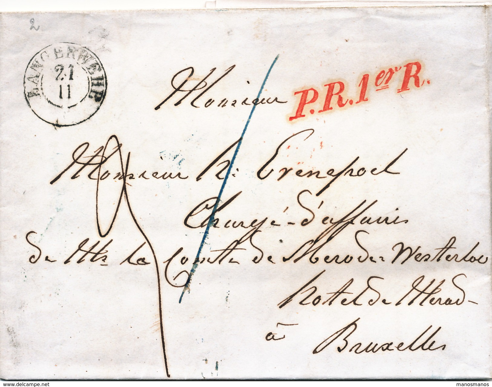 861/24 - Lettre Non Affranchie LANGERWEHE (Allemagne) 1852 Vers BRUXELLES - Comte De Mérode Westerloo - Bureaux De Passage