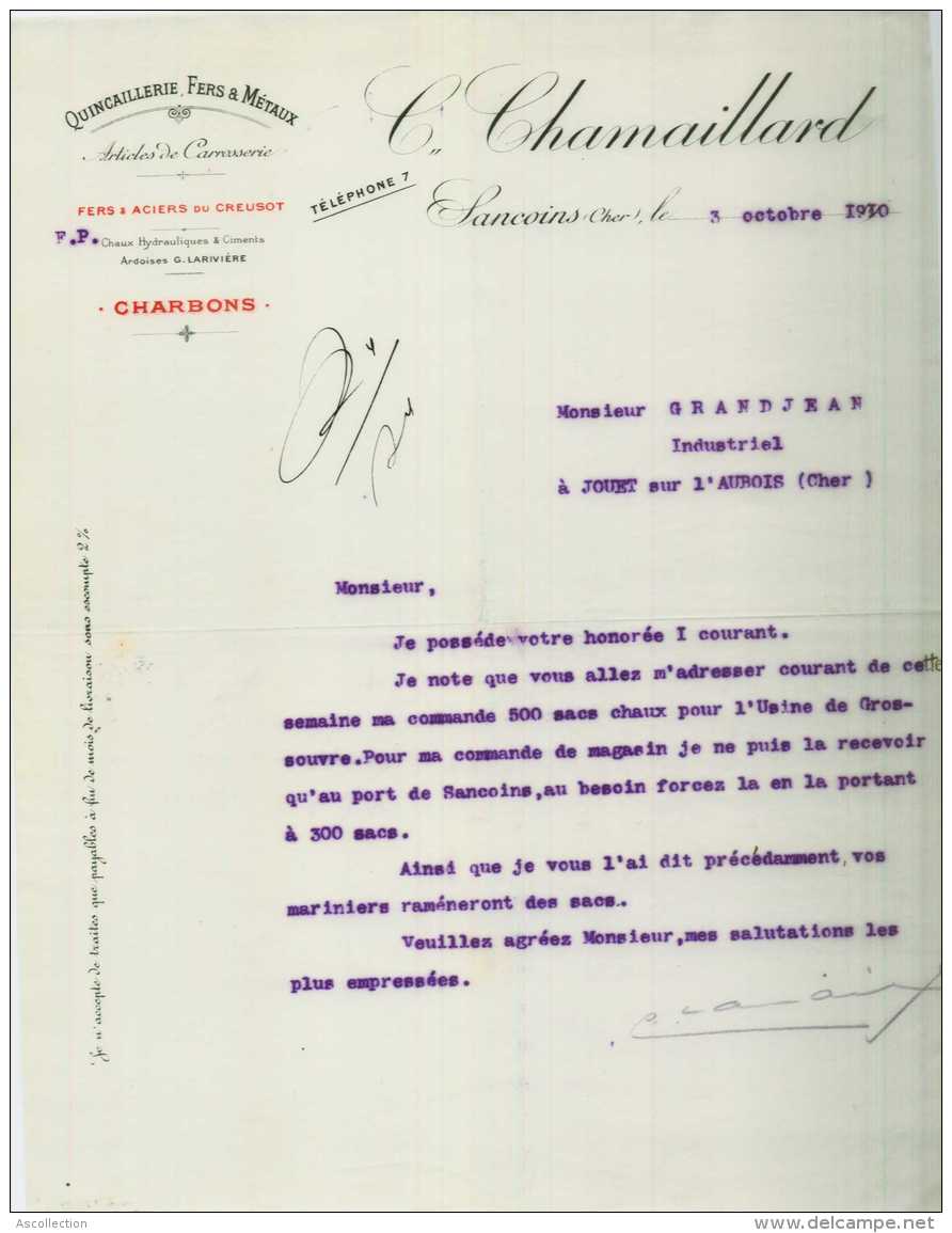 Lettre C Chamaillard Sancoins 1910 Adressée Mr Grandjean Jouet Sur L Aubois - 1900 – 1949