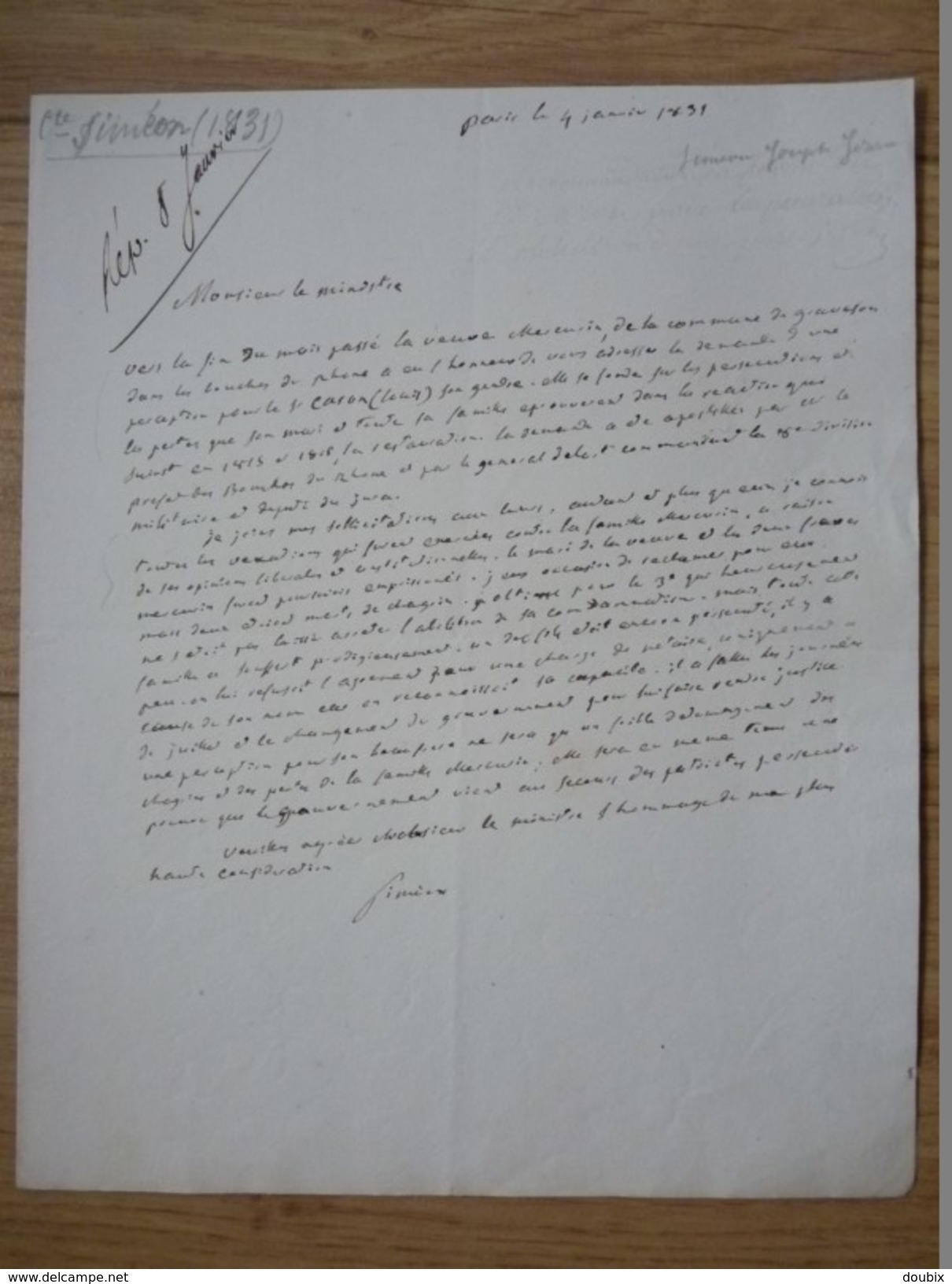 Comte SIMEON (1749-1842) [ Graveson ] MINISTRE Joseph BONAPARTE Puis Louis XVIII. AUTOGRAPHE - Other & Unclassified