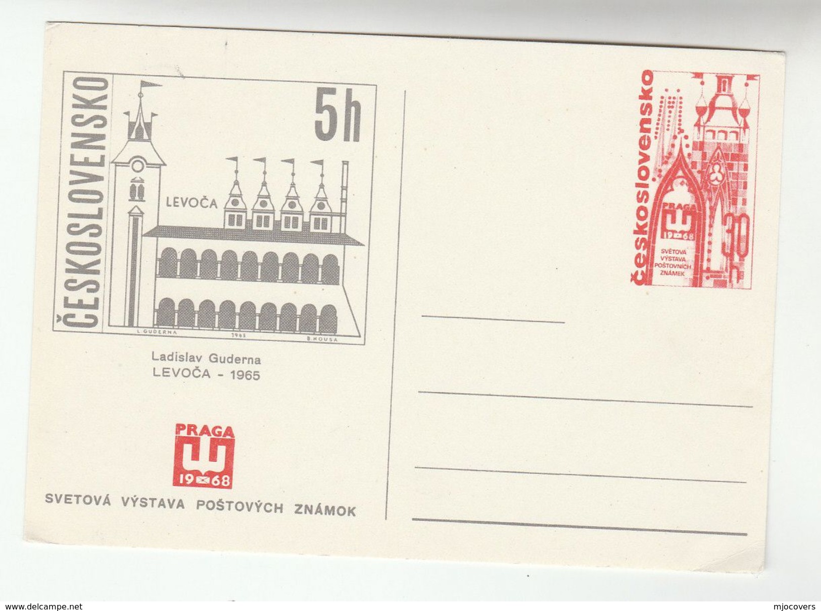 1968 CZECHOSLOVAKIA Illus LEVOCA Postal STATIONERY CARD Cover Stamps - Cartoline Postali