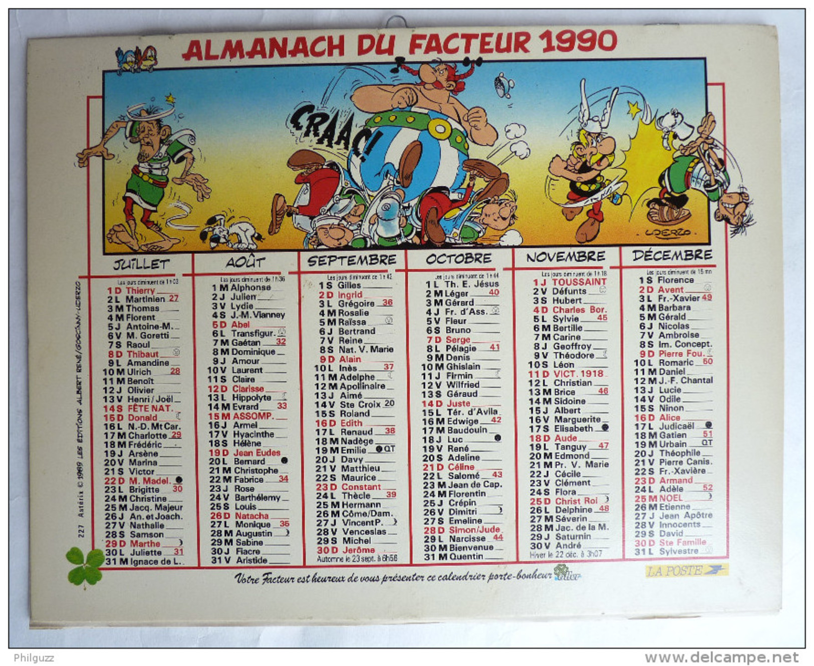 CALENDRIER ALMANACH DES PTT Oller 1990 - ASTERIX Et OBELIX - UDERZO GOSCINNY - Agendas & Calendarios