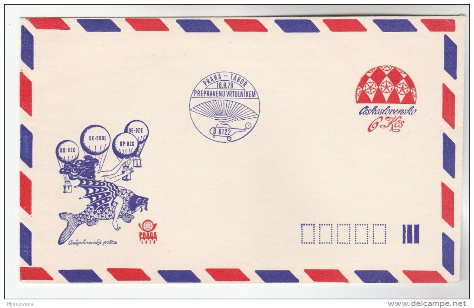 1978 Czechoslovakia HELICOPTER FLIGHT COVER B8122 Prag Tabor SPECIAL Airmail POSTAL STATIONERY Aviation Stamps - Briefe