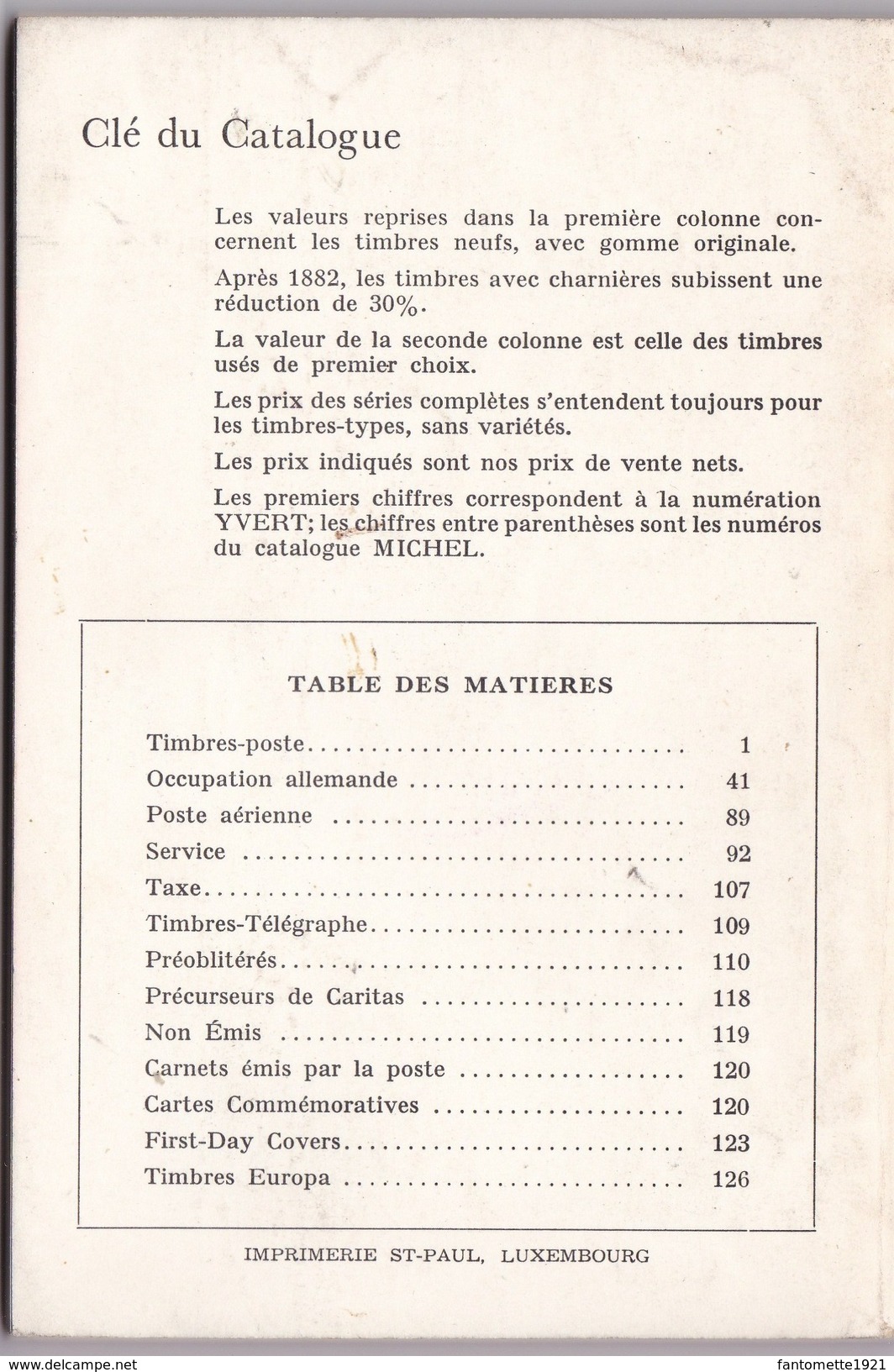 CATALOGUE SPECIALISE ILLUSTRE DES TIMBRES POSTES DU LUXEMBOURG PRIFIX 1966   (dil296) - Autres & Non Classés