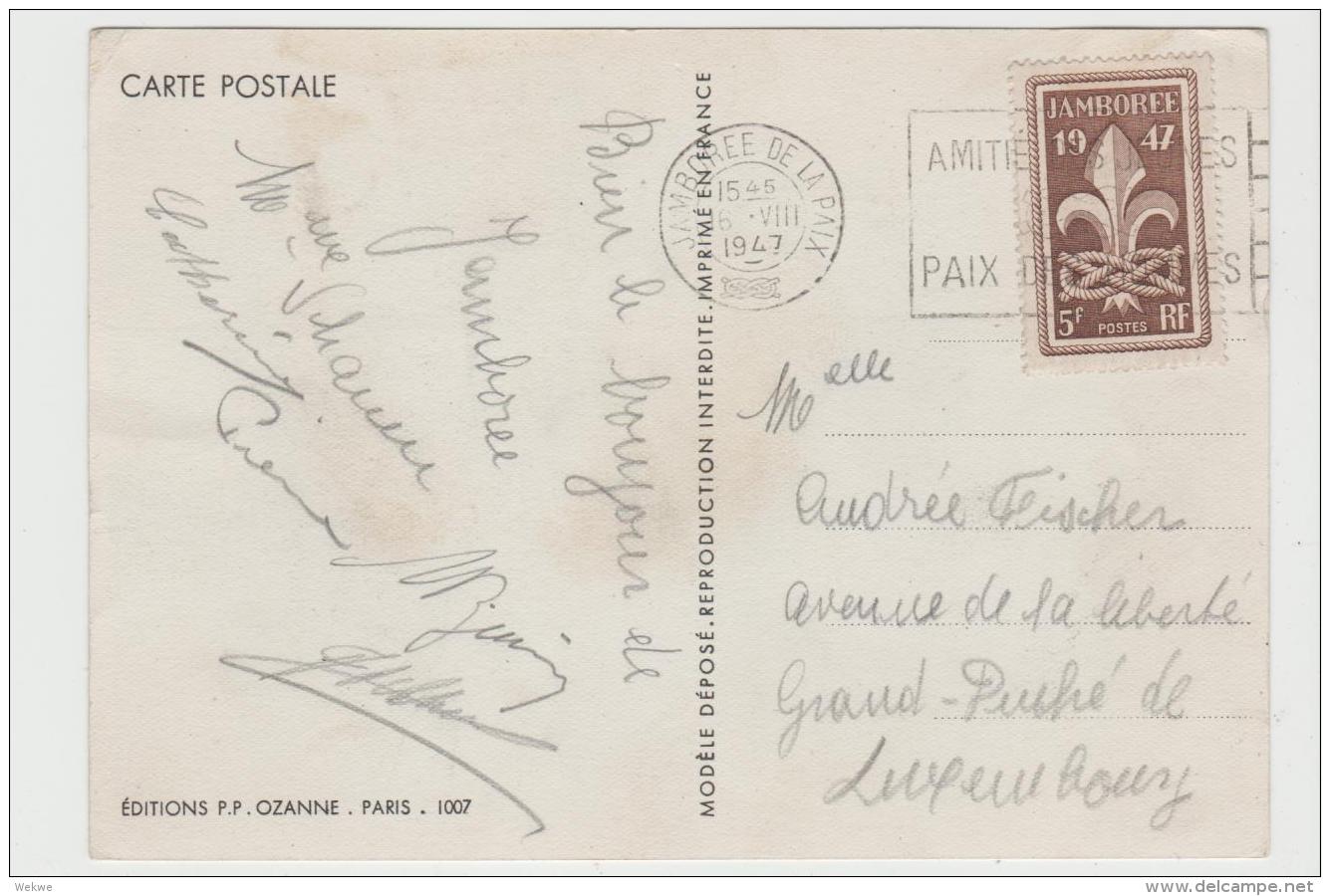 FS804  FRANKREICH/ Jamboree, (Scout, Pfadfinder-Treffen. Bildkarte 1947  Gelaufene Karte Mit Passender Marke Und Stempel - Covers & Documents