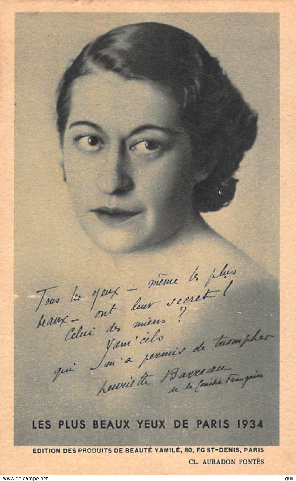 Spectacle-HENRIETTE BARREAU (Artiste)Les Plus Beaux Yeux De PARIS 1934  Pub Yamilé -Cliché Auradon Fontès*PRIX FIXE - Artistes