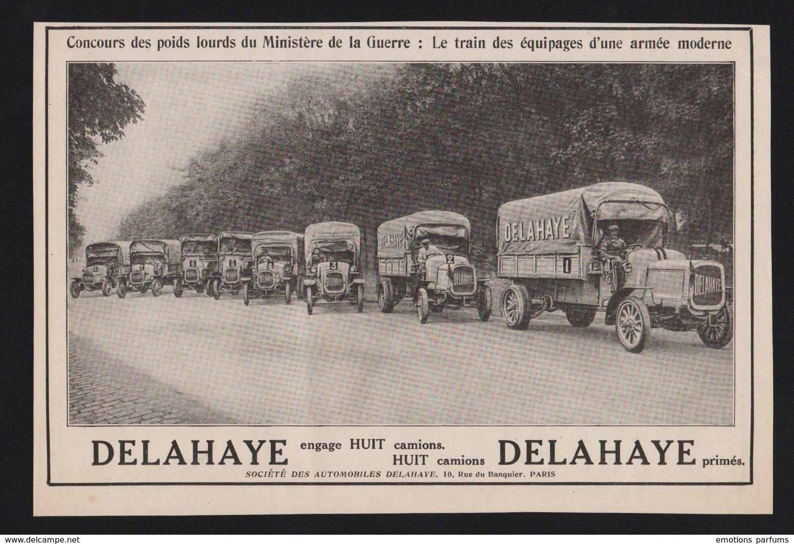 Pub 1913 Automobile DELAHAYE Voiture Tacot Traction Automobiles Camion Transport Poids Lourds Camions Concours Ministere - Publicités