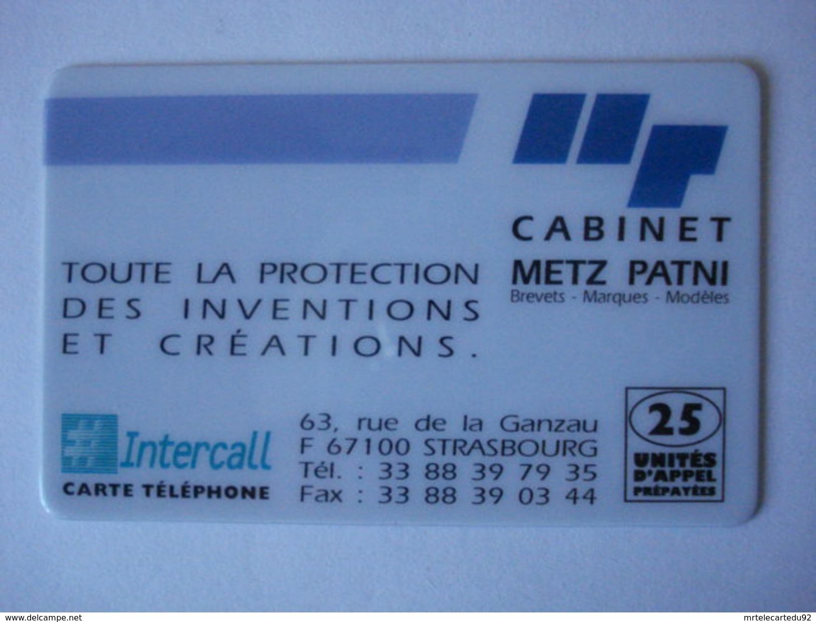 INTERCALL  PR135  " Utilisée "  CABINET METZ PATNI - Cellphone Cards (refills)