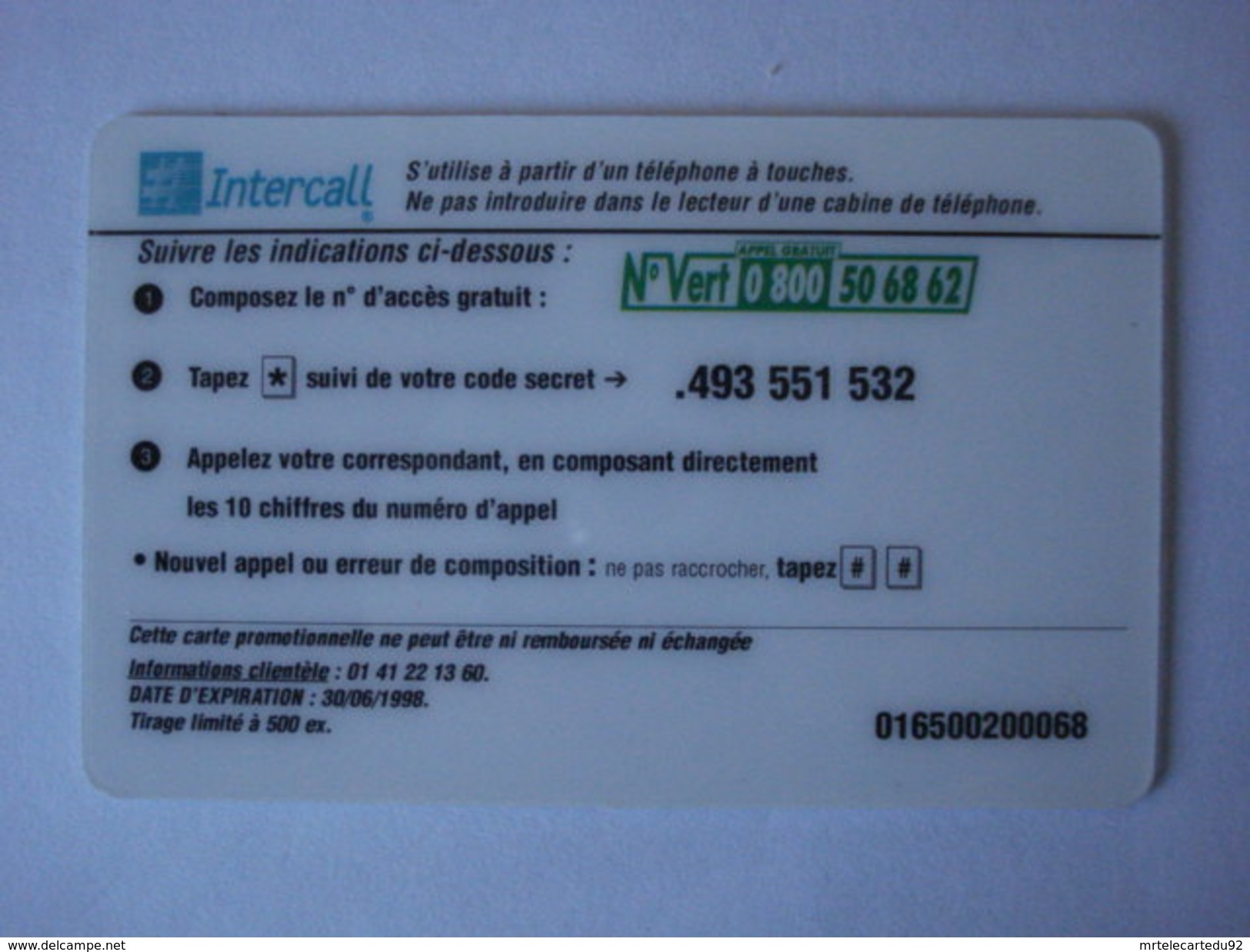 INTERCALL  PR135  " Utilisée "  CABINET METZ PATNI - Cellphone Cards (refills)